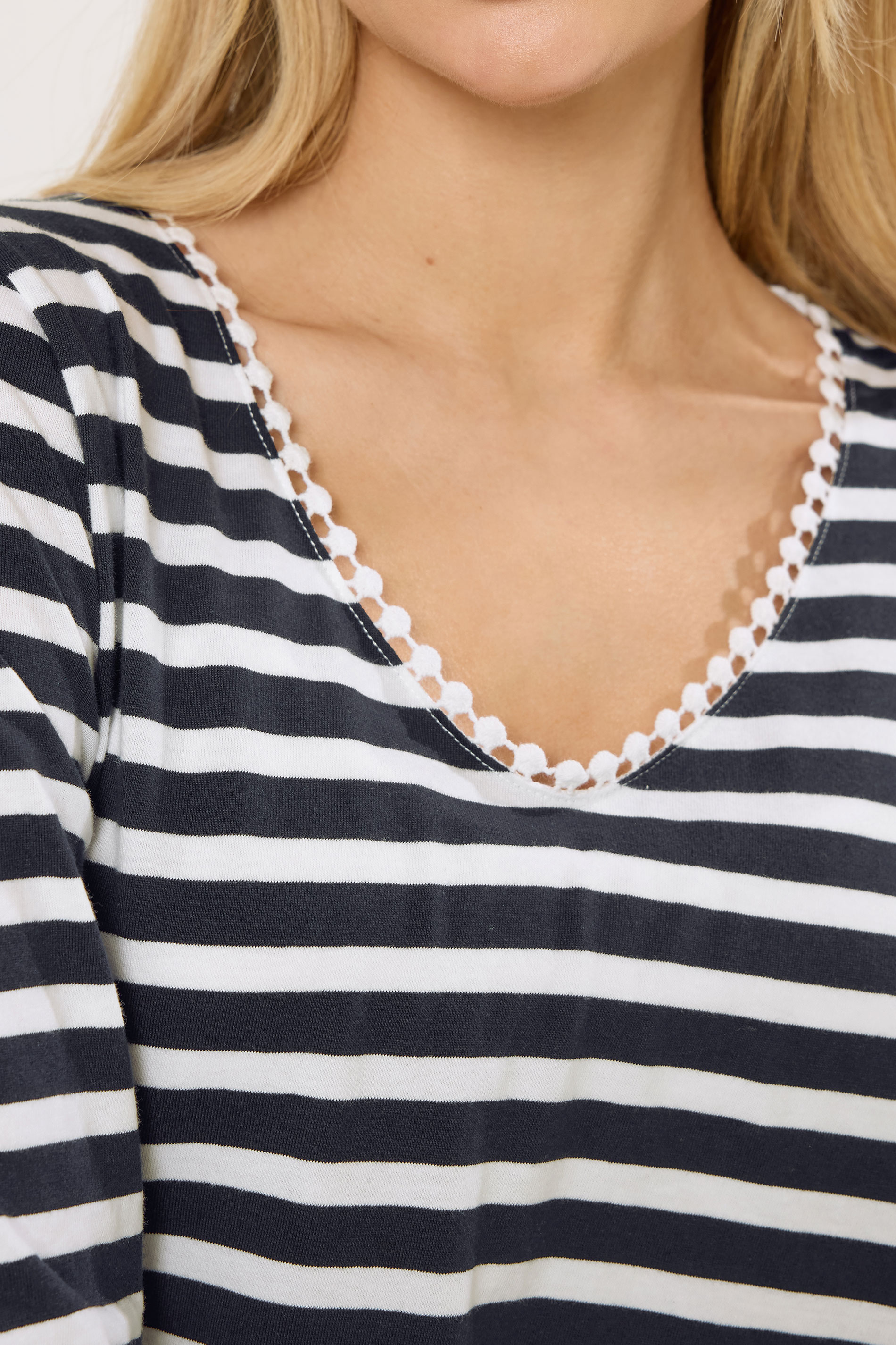 M&Co Navy Blue Stripe Cotton Neck Trim Top | M&Co 4