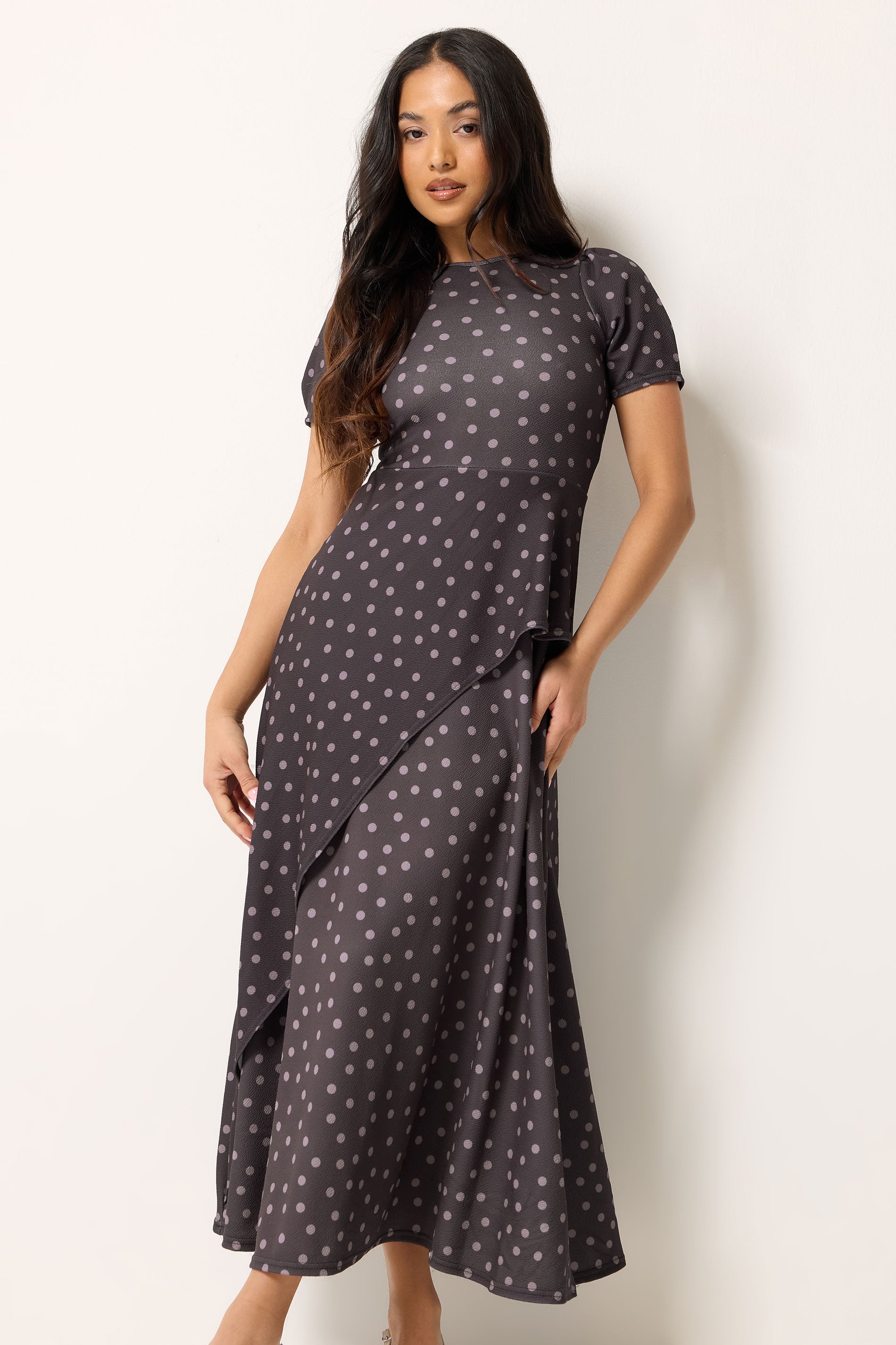 PixieGirl Petite Women's Chocolate Brown Polka Dot Maxi Dress | PixieGirl 3
