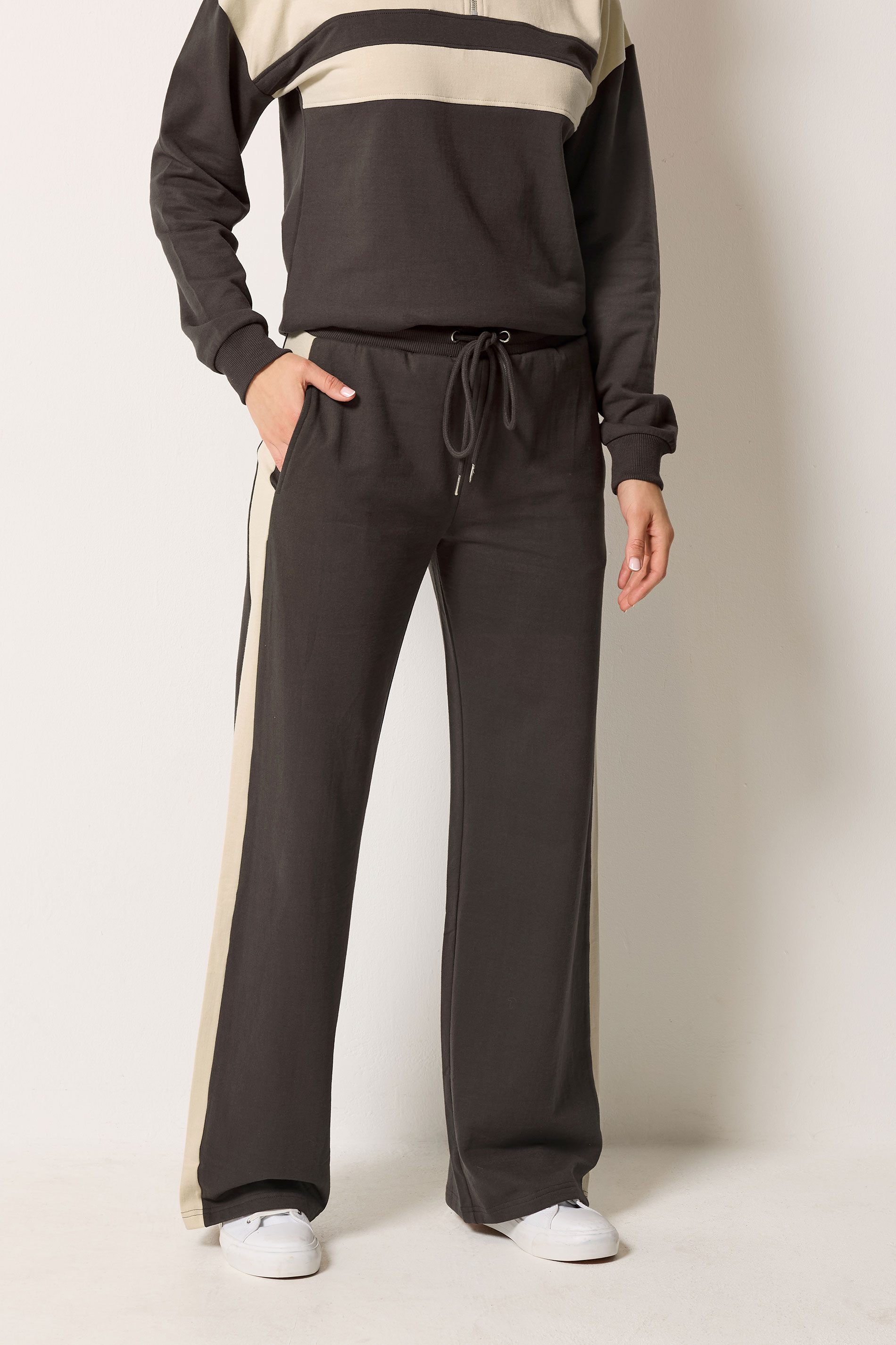 LTS Tall Women's Chocolate Brown Side Stripe Wide Leg Joggers | Long Tall Sally 1