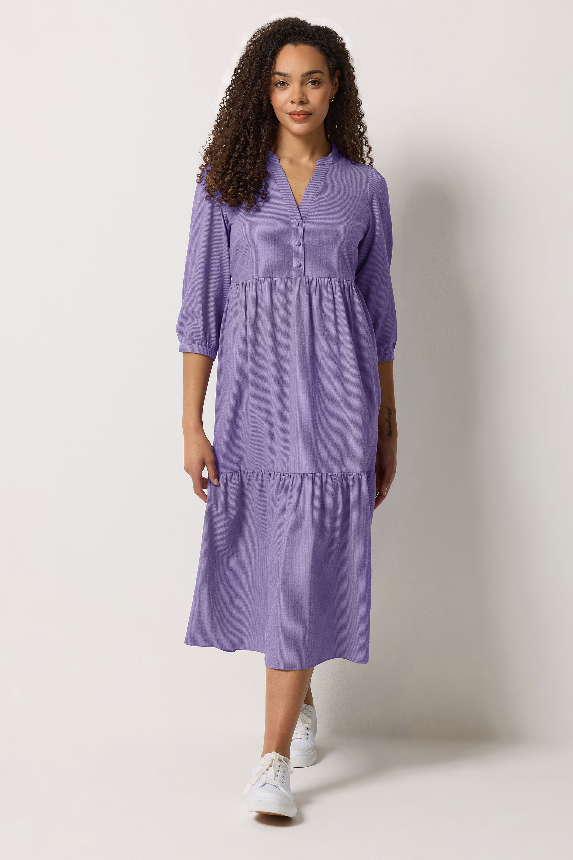 M&Co Purple Fine Stripe Tiered Maxi Dress | M&Co 1