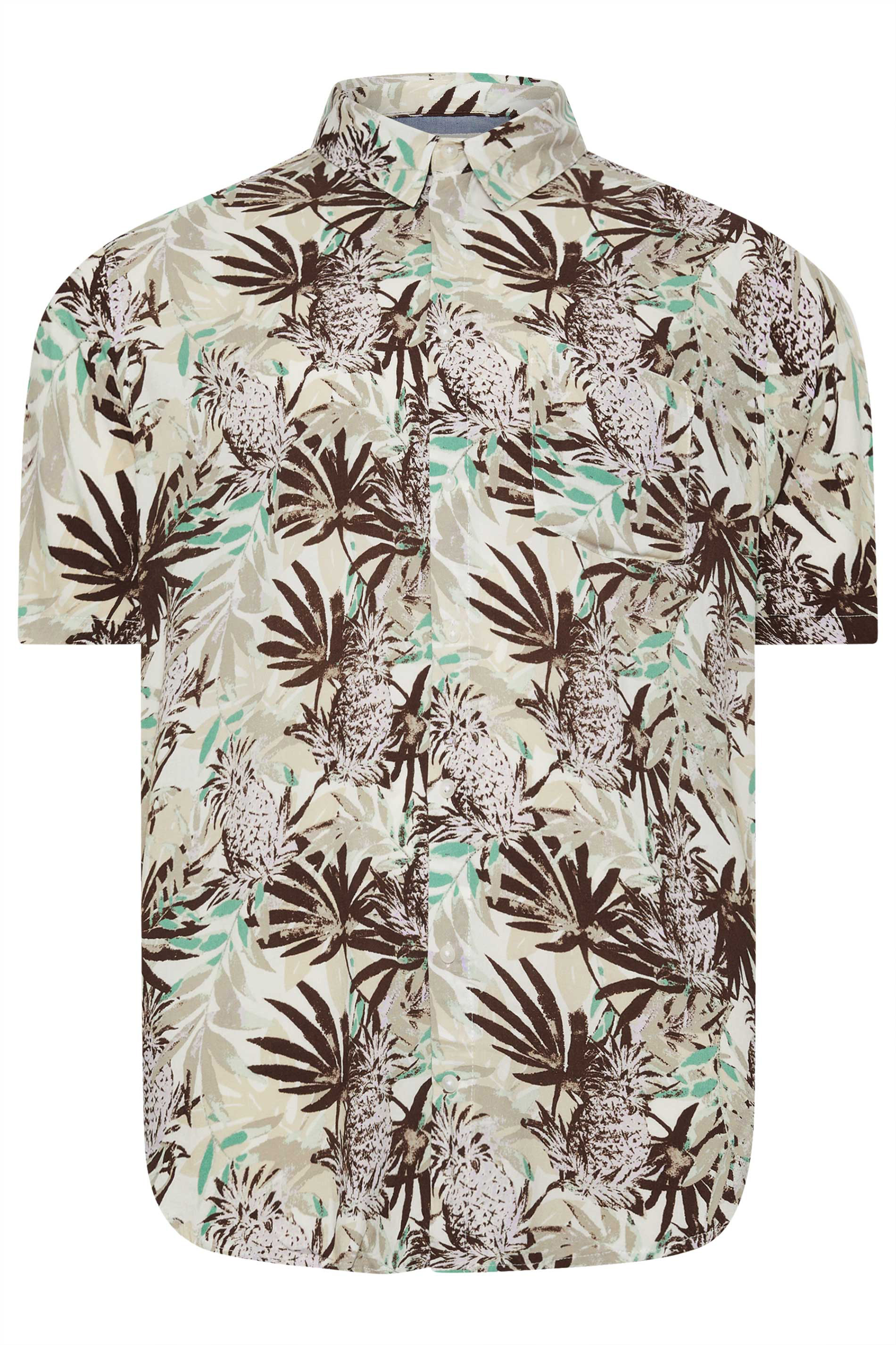 BLEND Big & Tall Brown Pineapple Print Short Sleeve Shirt | BadRhino 2