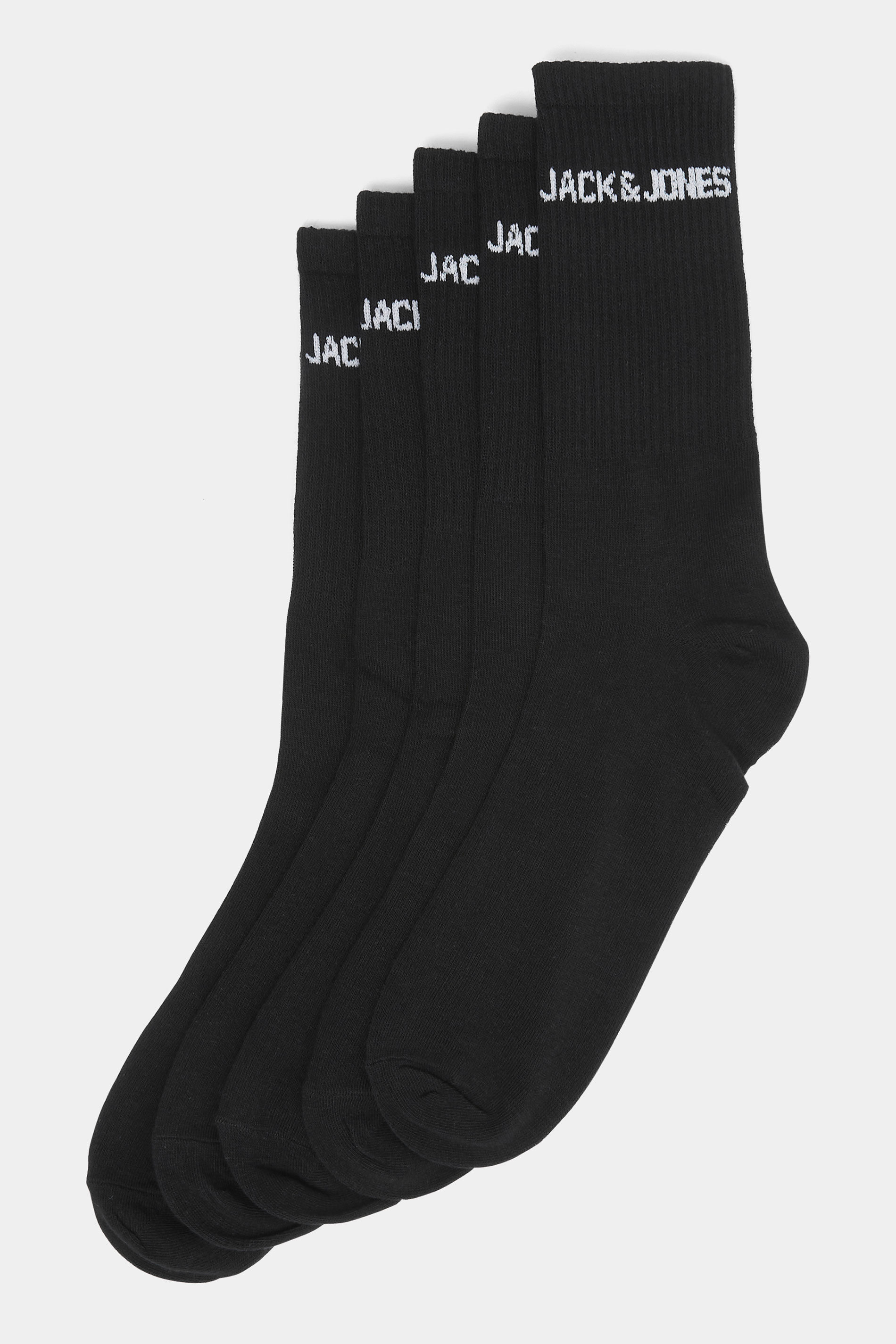 JACK & JONES Big & Tall 5 PACK Black Logo Tennis Socks | BadRhino 1