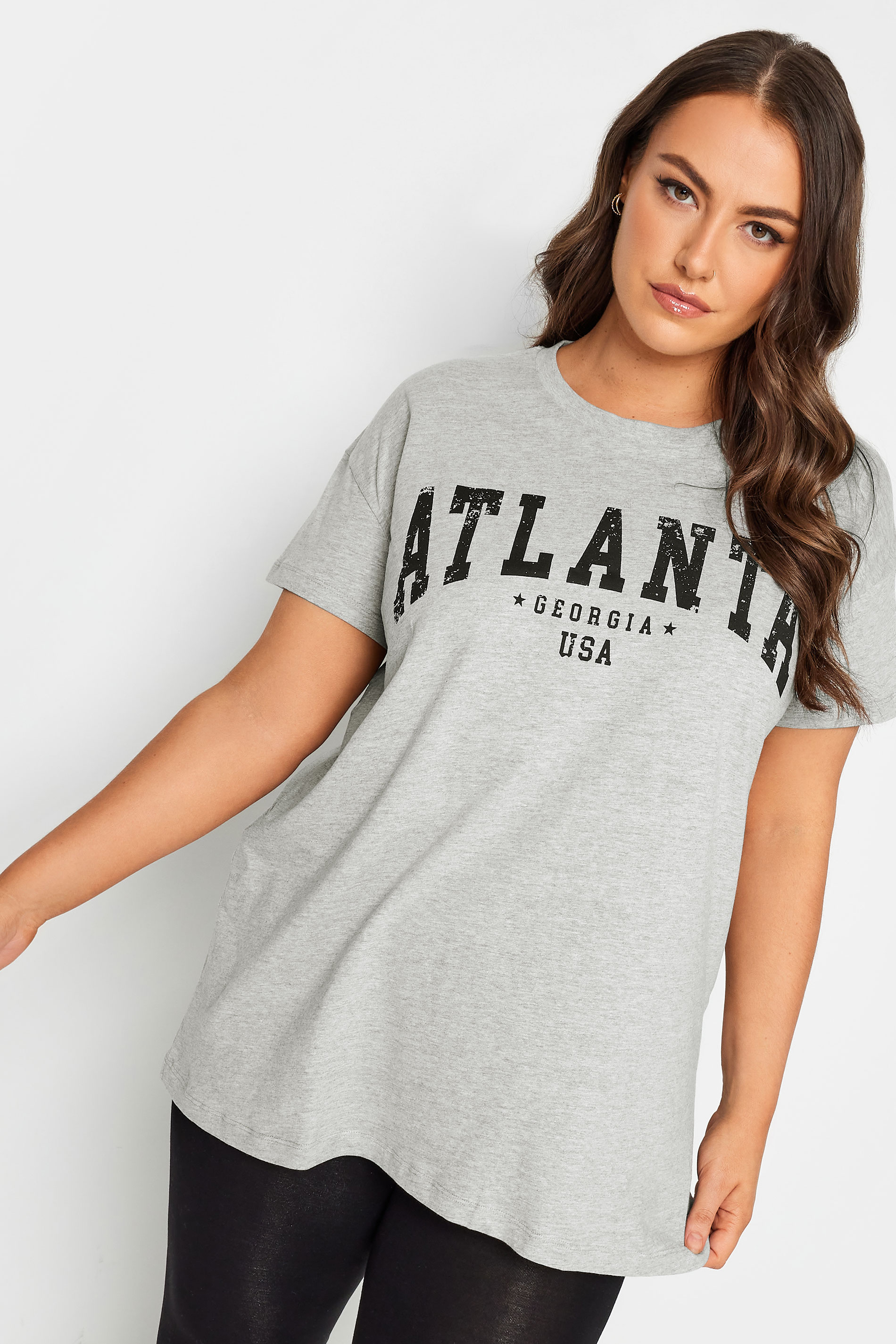 YOURS 2 PACK Plus Size Beige Brown & Grey 'Atlanta' Slogan T-Shirt | Yours Clothing 2