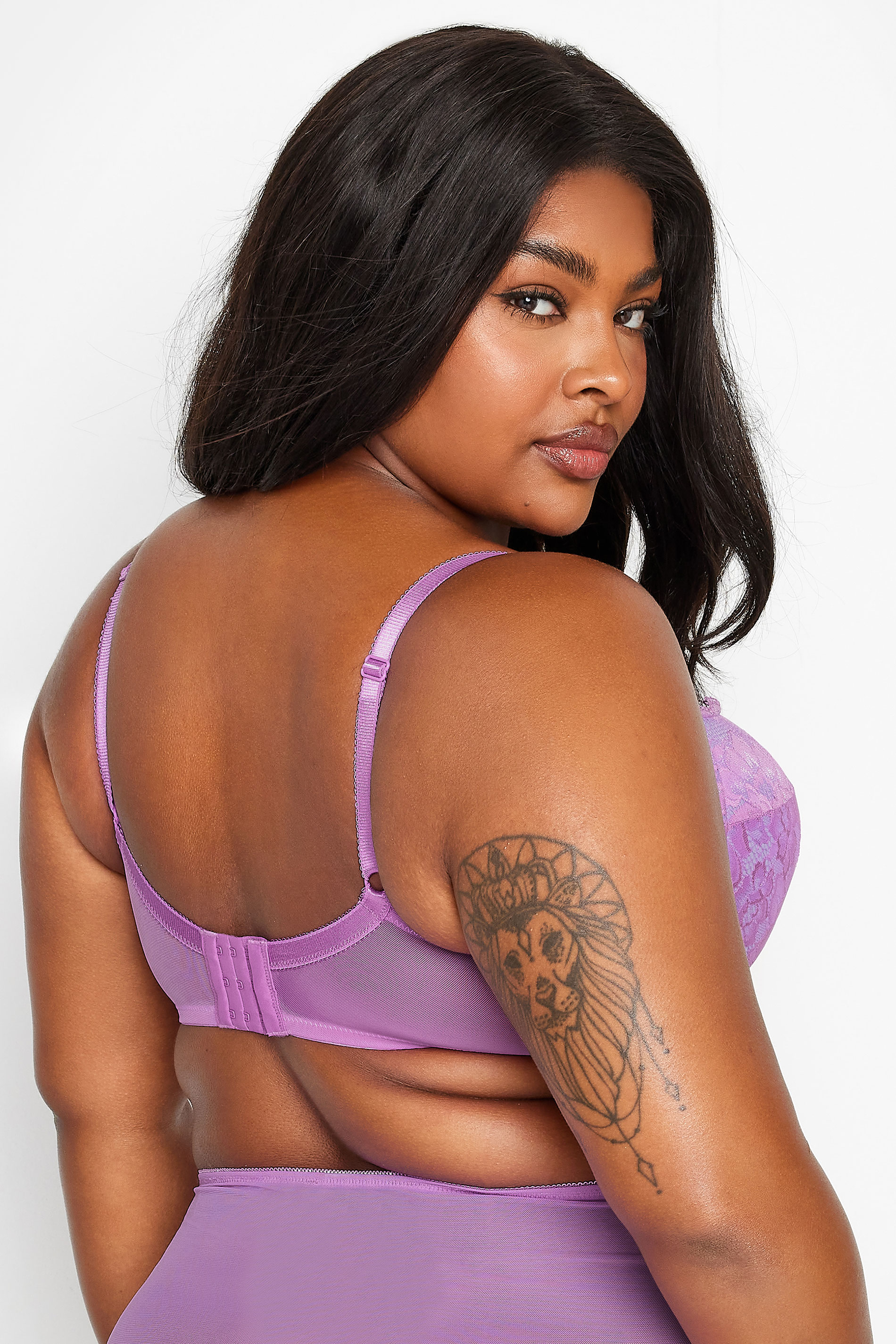 YOURS Plus Size Lilac Purple Lace Detail Padded Bra | Yours Clothing 3