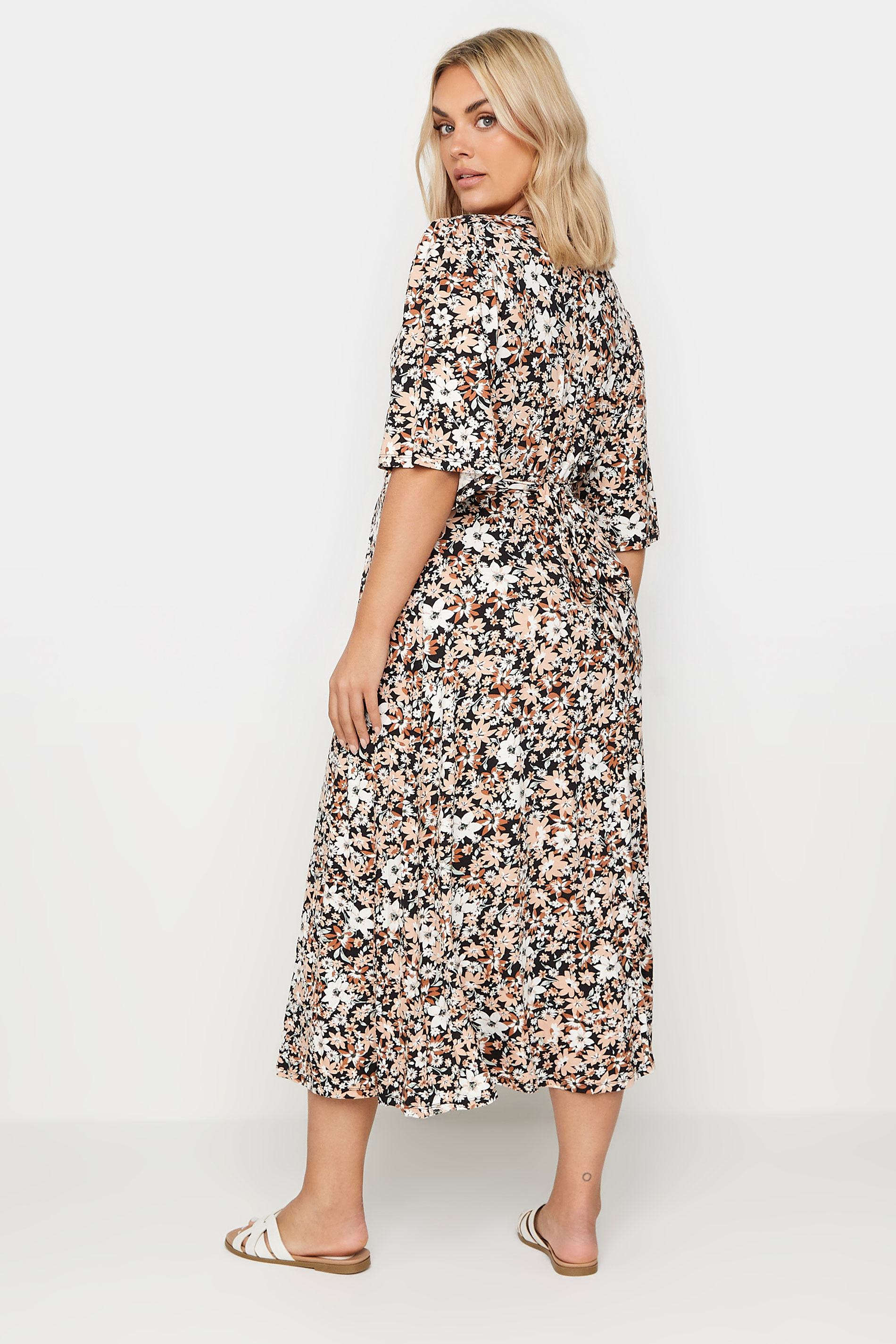 YOURS Plus Size Black Floral Print Midi Wrap Dress | Yours Clothing 3