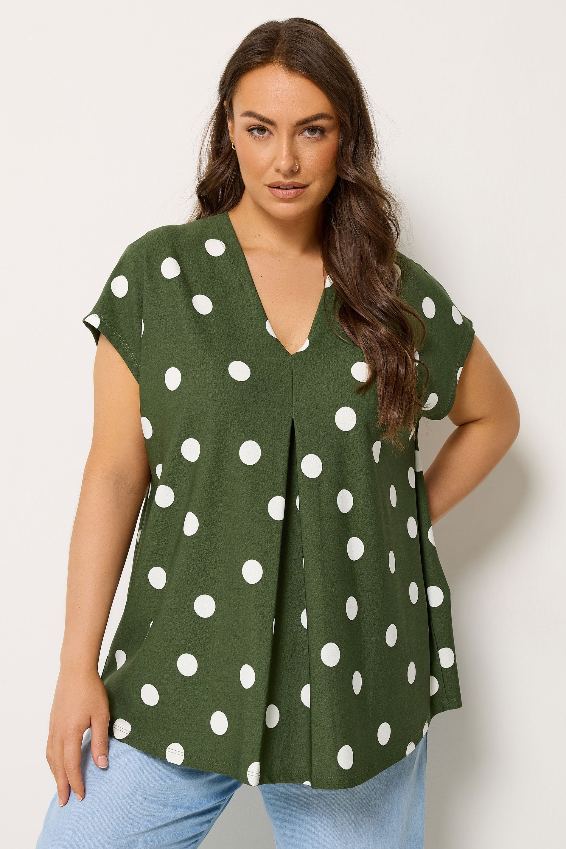 YOURS Plus Size Khaki Green Polka Dot Grown On T-Shirt | Yours Clothing 3