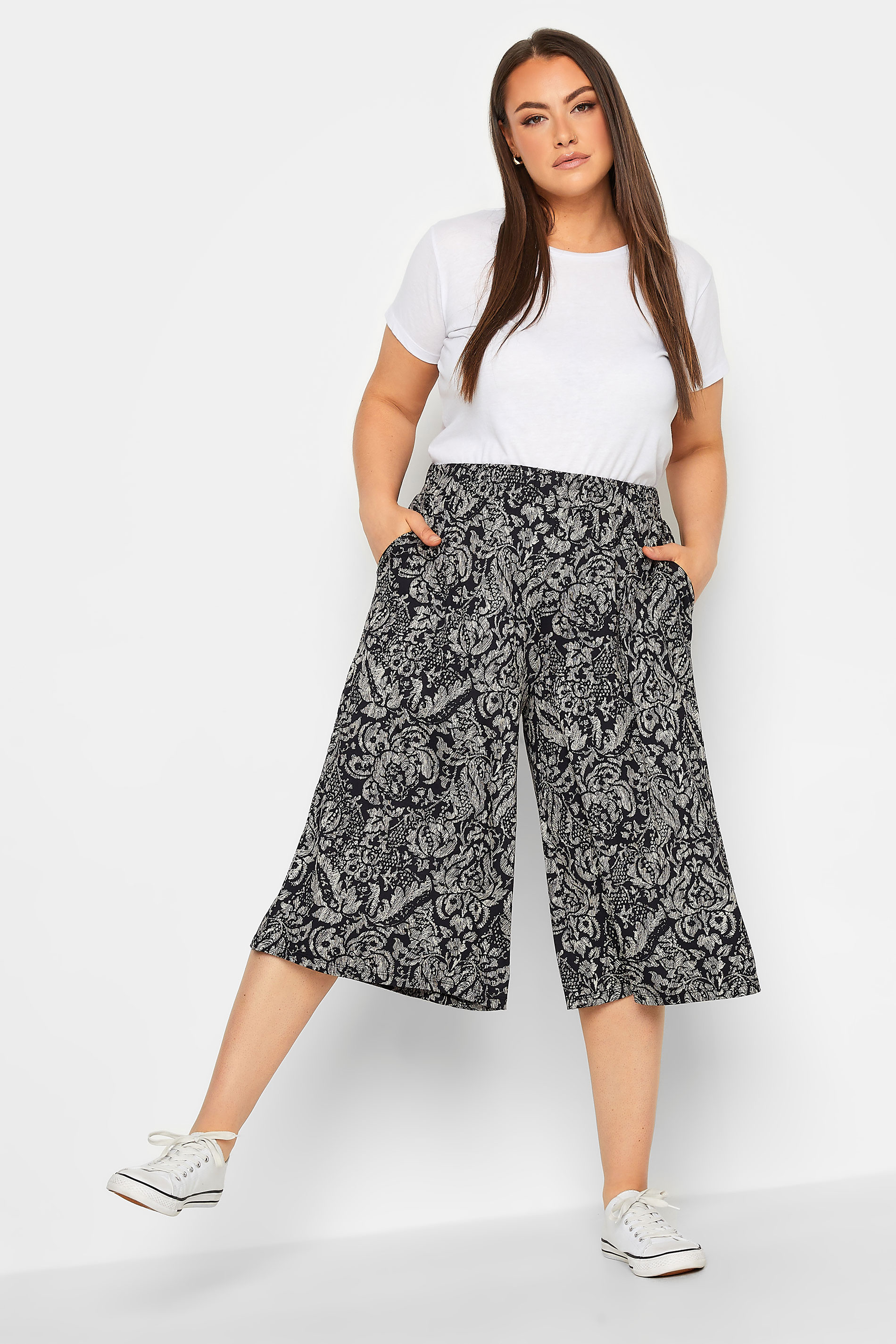 YOURS Curve Black Paisley Print Culottes | Yours Clothing 2