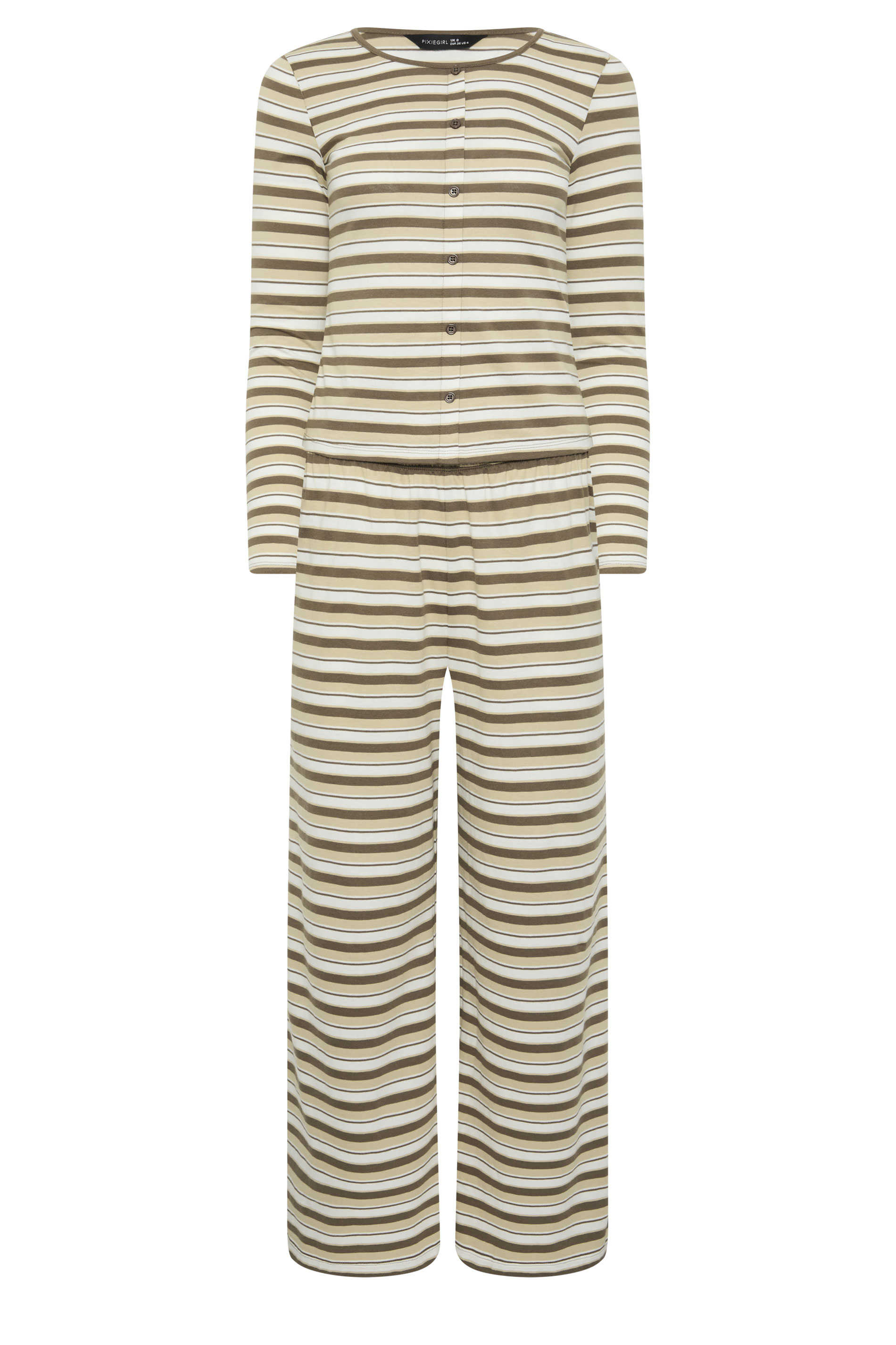 PixieGirl Petite Women's Set Brown Stripe Cotton Button Top & Wide Leg Trousers | PixieGirl 5
