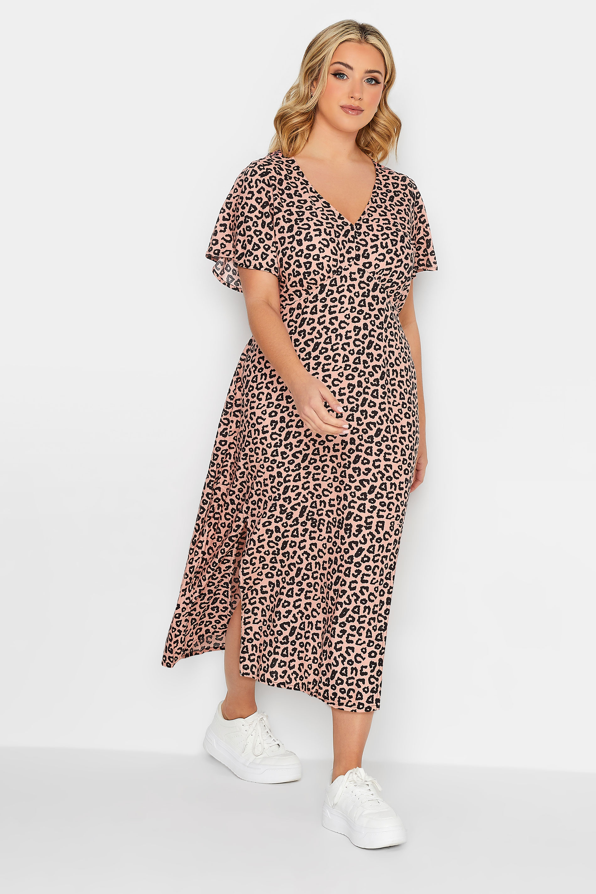 YOURS PETITE Plus Size Pink Leopard Print Midi Tea Dress | Yours Clothing 2