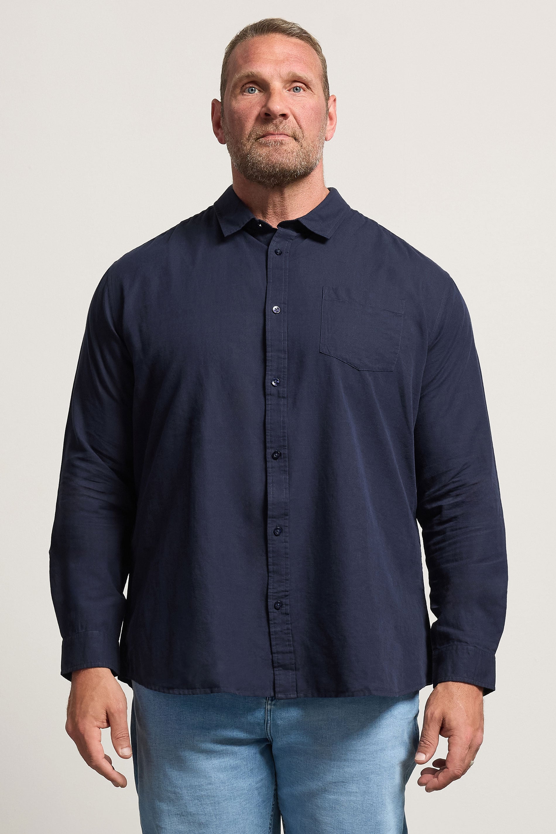 BadRhino Big & Tall Navy Blue Long Sleeve Linen Blend Shirt | BadRhino 3
