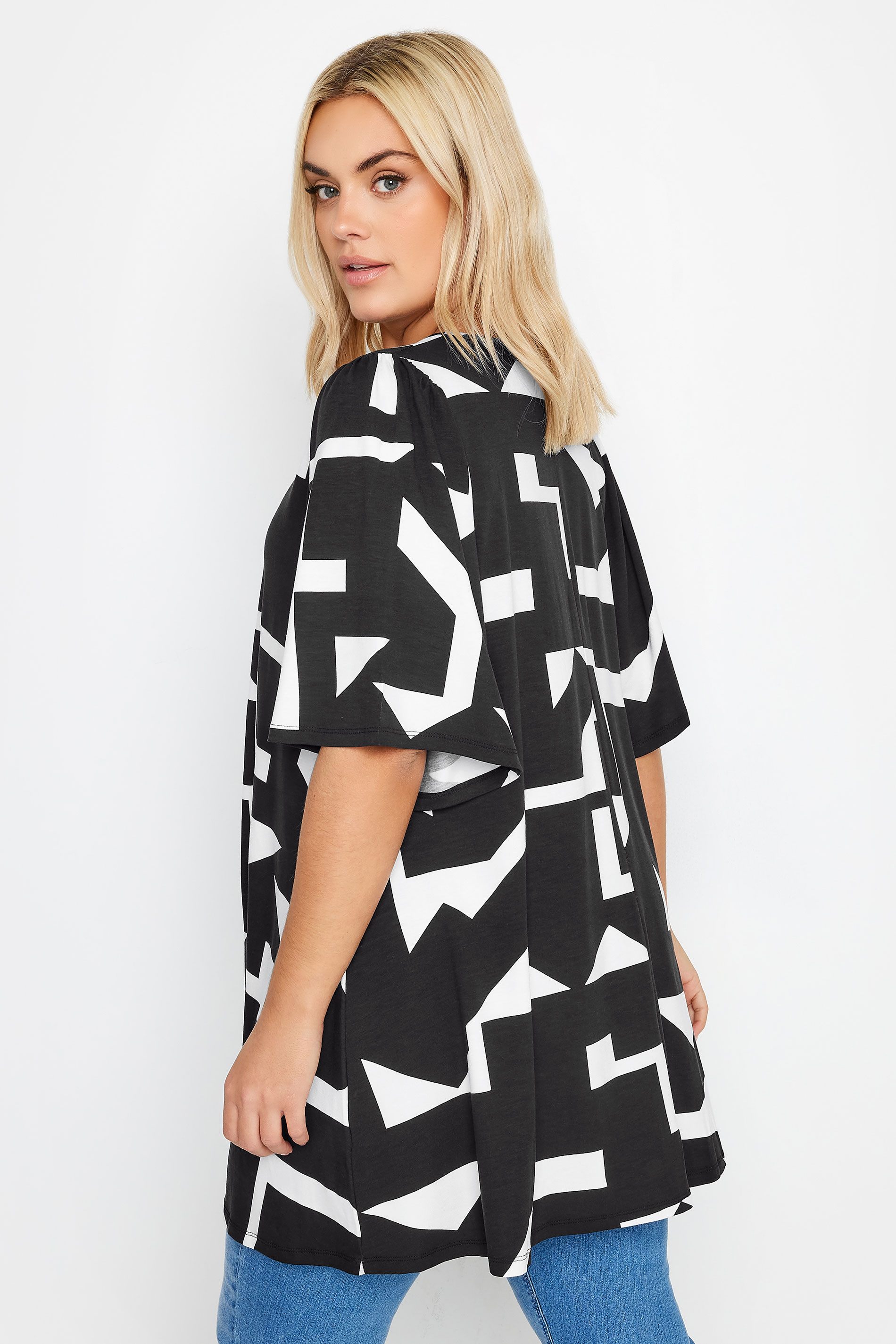 YOURS Plus Size Black Abstract Print Angel Sleeve Top | Yours Clothing 3
