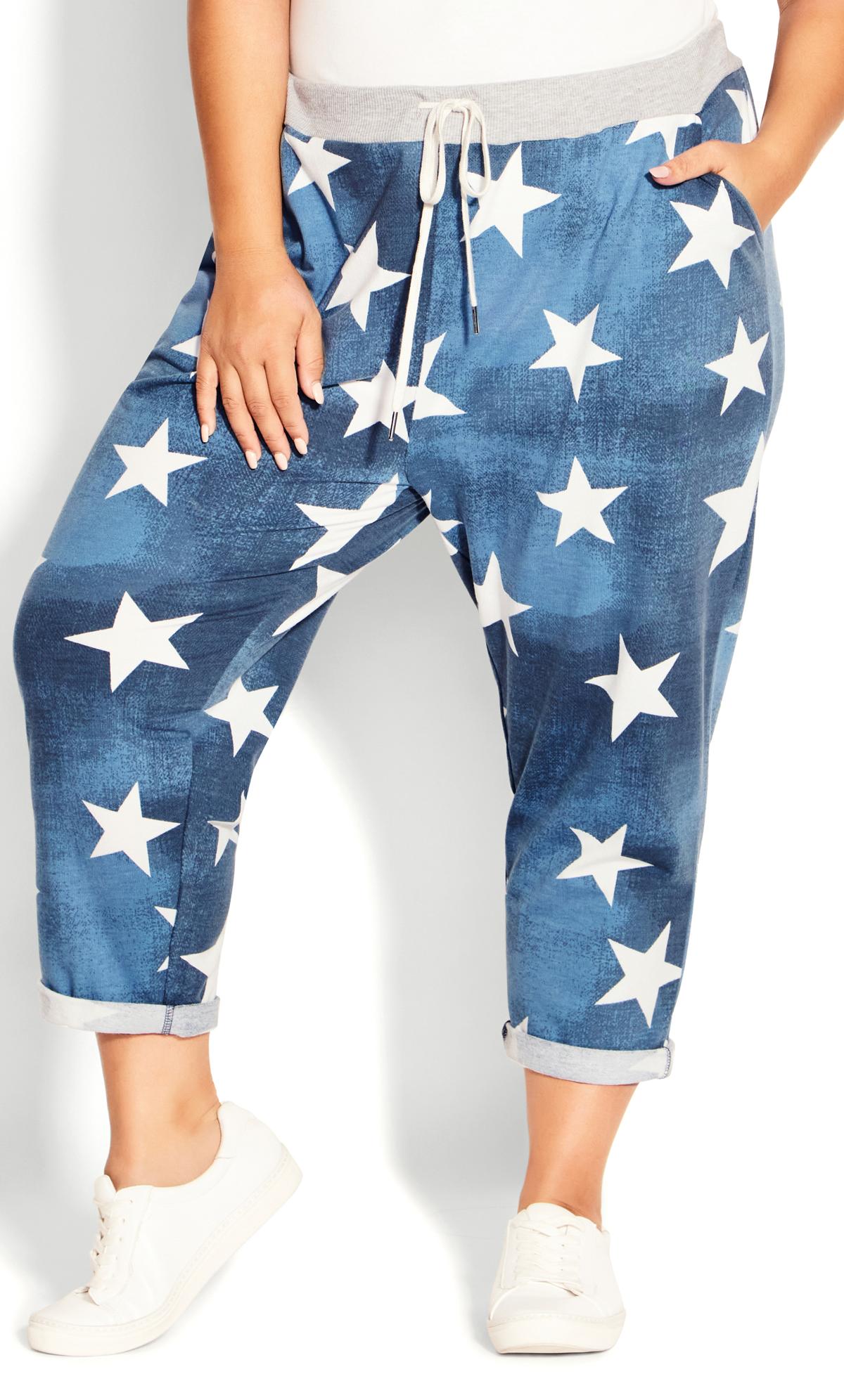 Evans Blue Washed Star Print Cropped Trousers 3