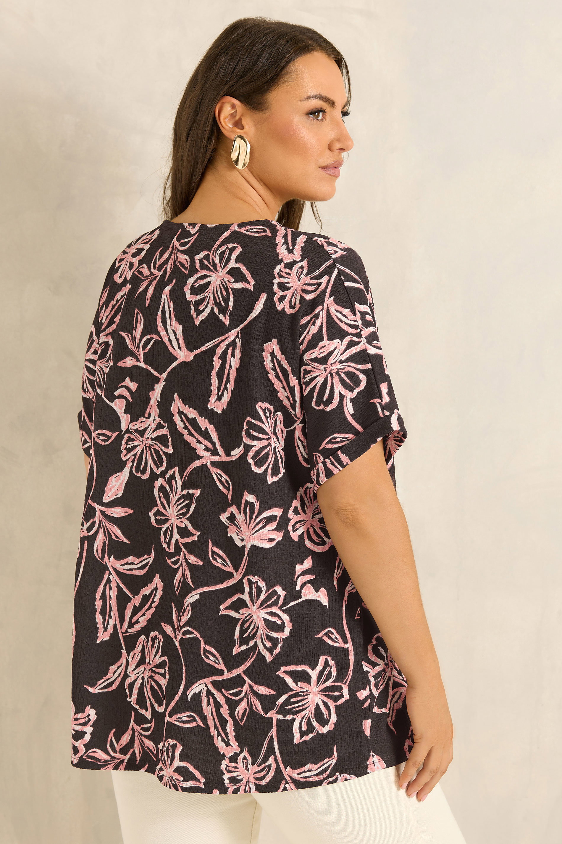 EVANS Plus Size Chocolate Brown Floral Crinkle Top | Evans 2