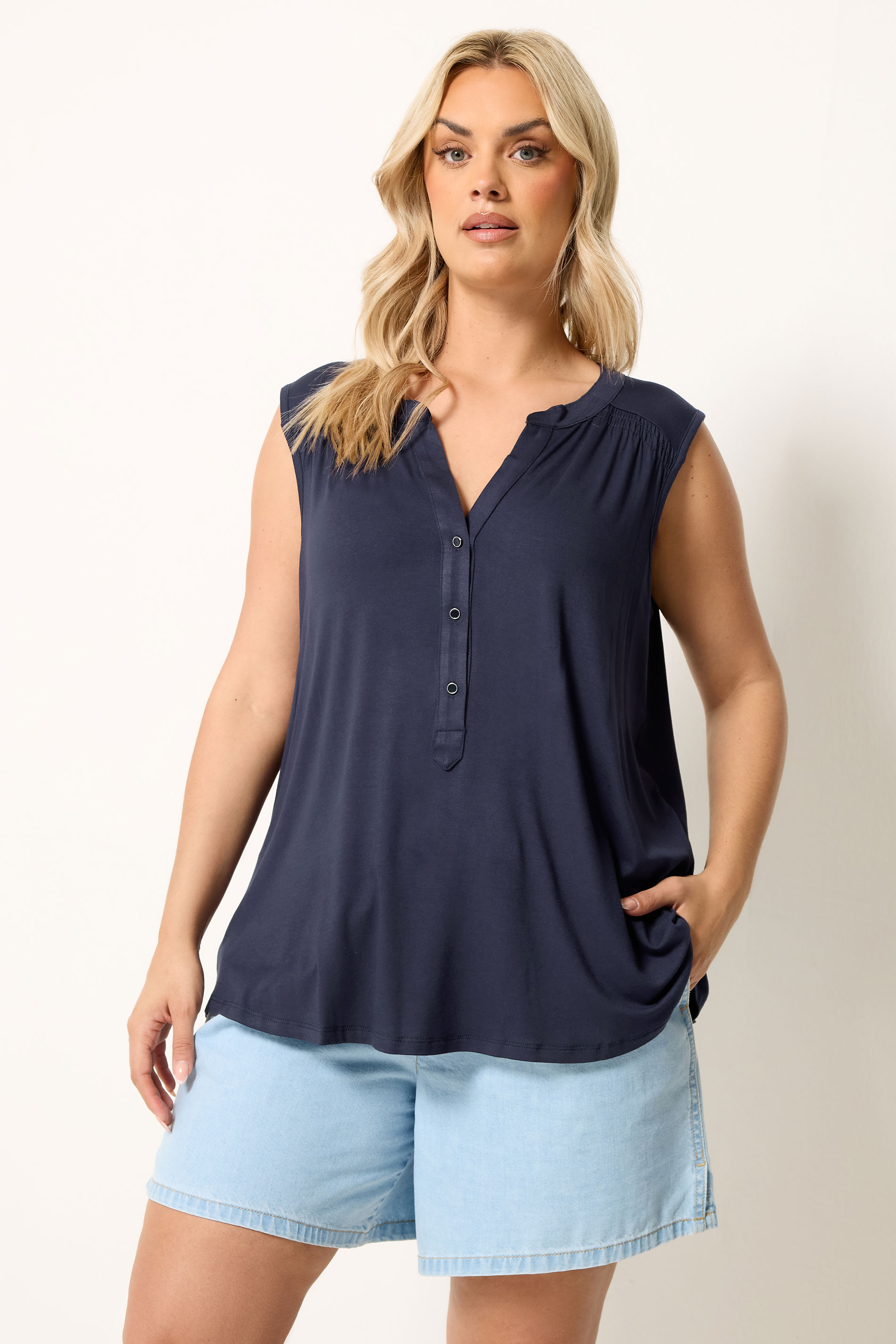 YOURS Plus Size Blue Notch Neck Vest Top | Yours Clothing 3
