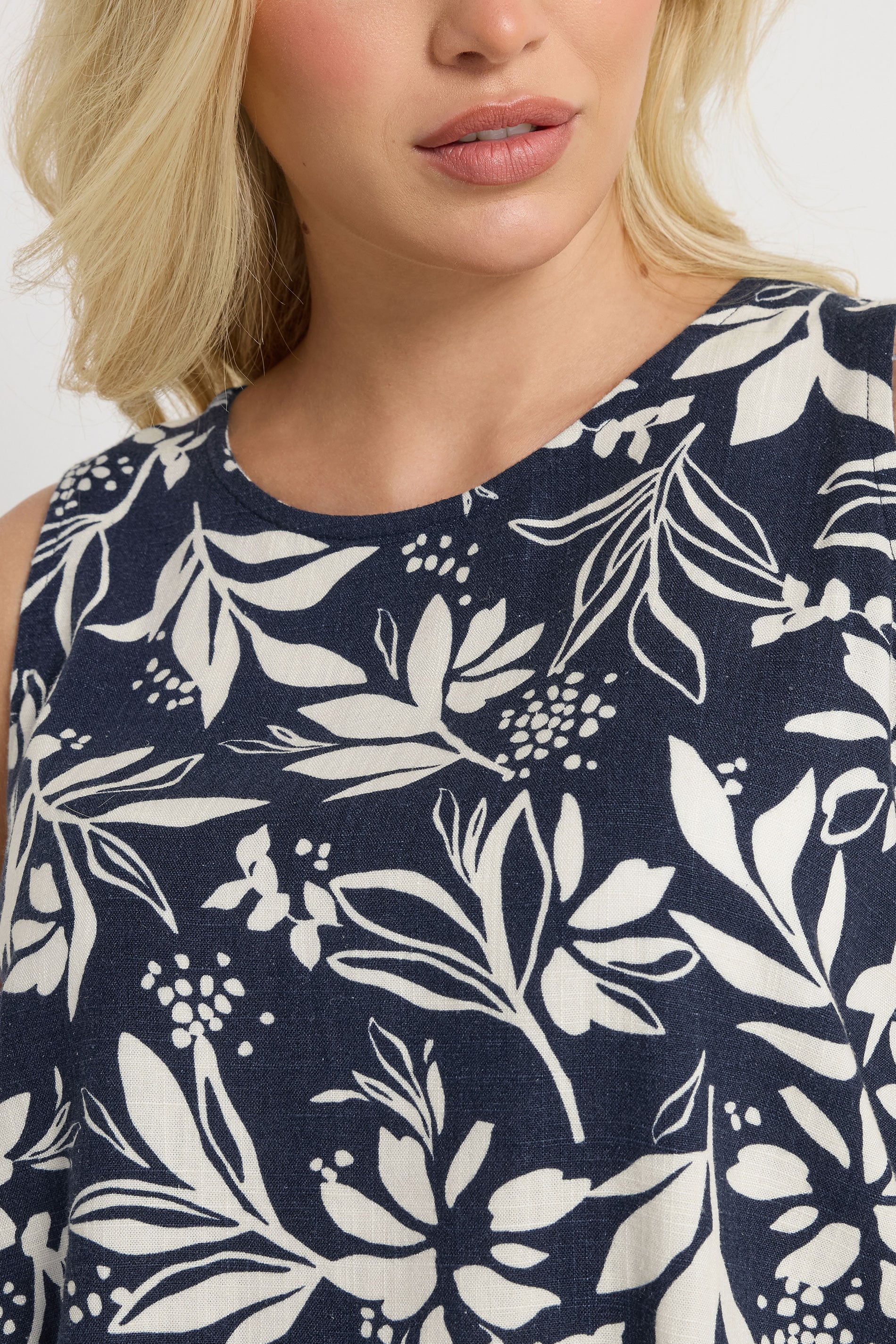 M&Co Navy Blue Abstract Floral Linen Vest Top | M&Co 5