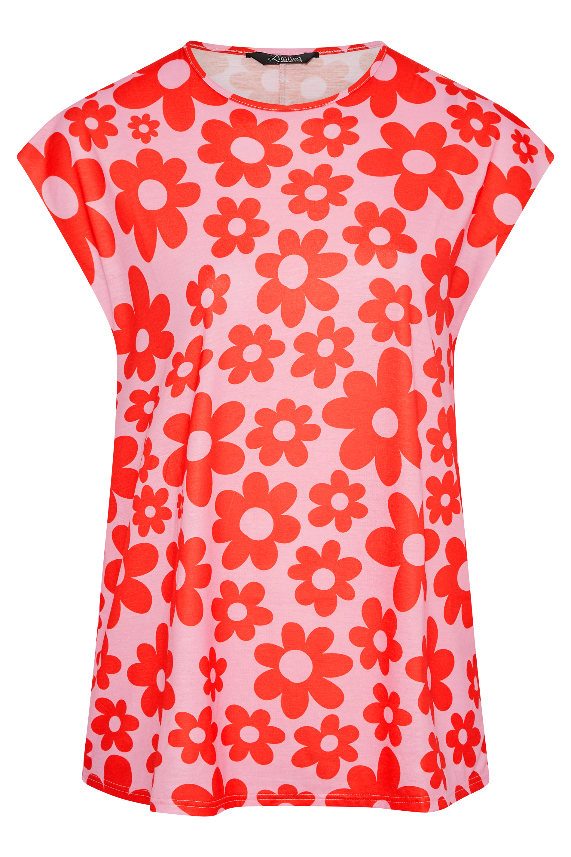 Grande taille  Tops Grande taille  Tops Jersey | LIMITED COLLECTION - T-Shirt Rétro Rose Floral Rouge - RJ23503