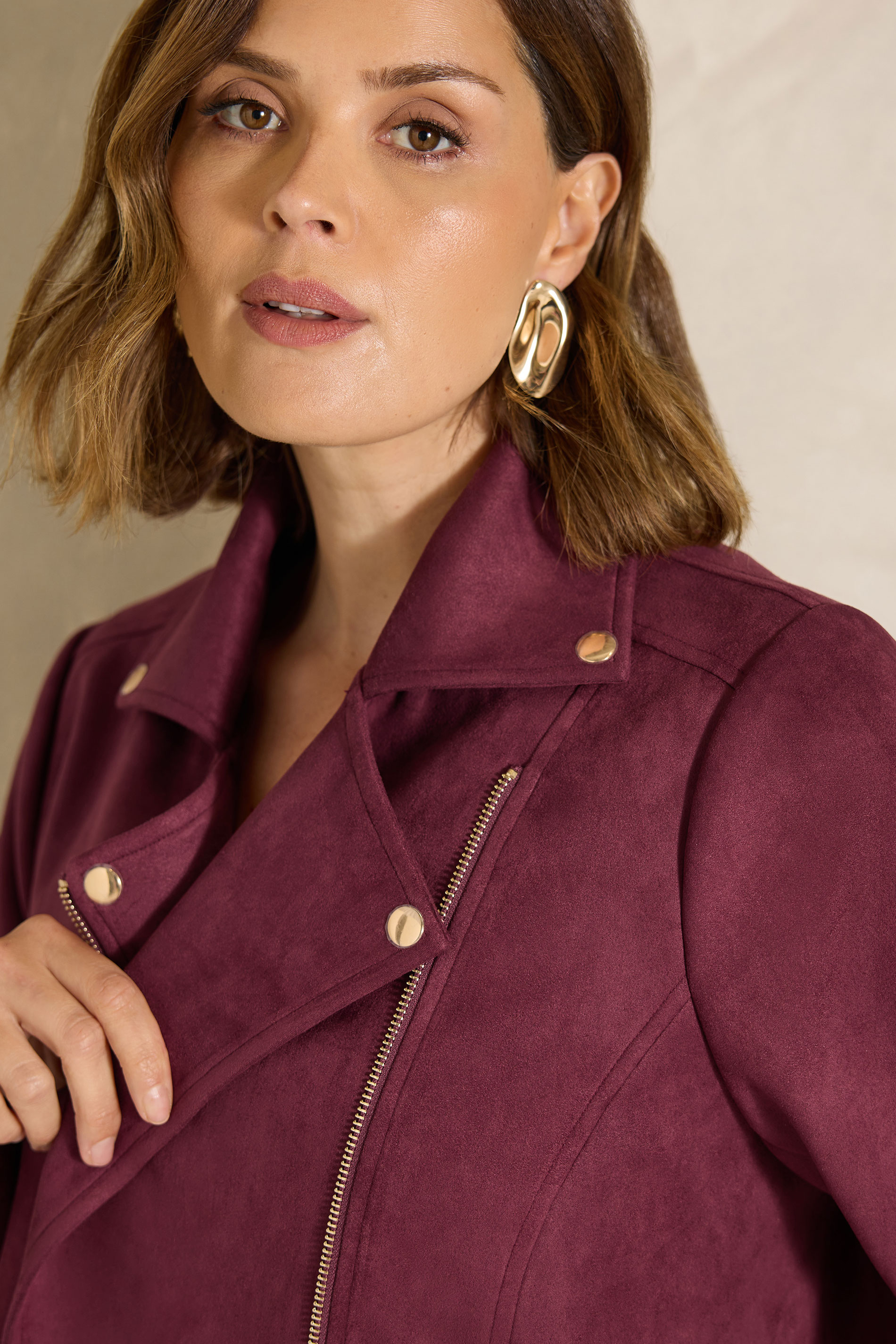 EVANS Plus Size Berry Red Suedette Biker Jacket | Evans 4