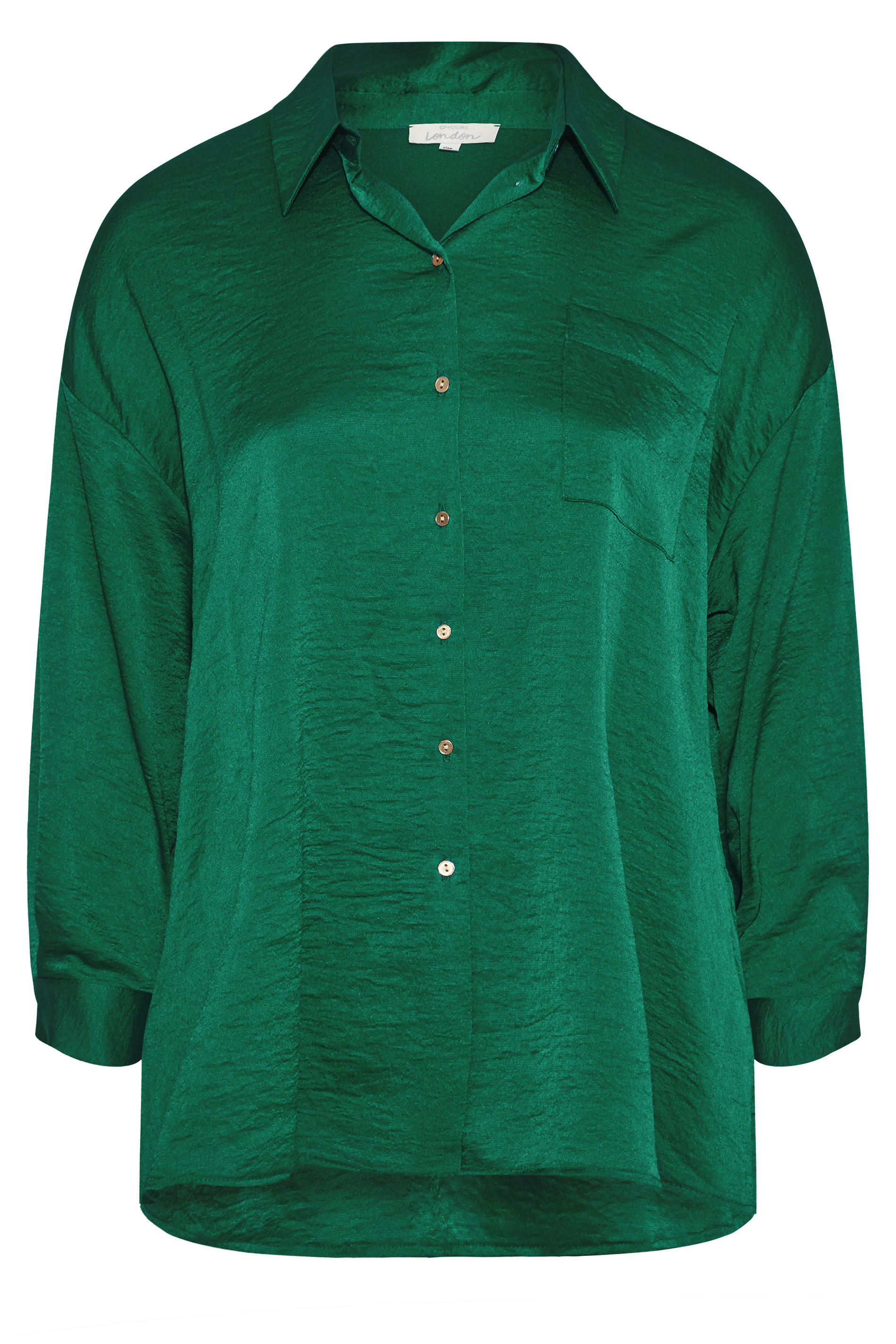 Plus Size YOURS LONDON Emerald Green Oversized Satin Shirt | Yours Clothing