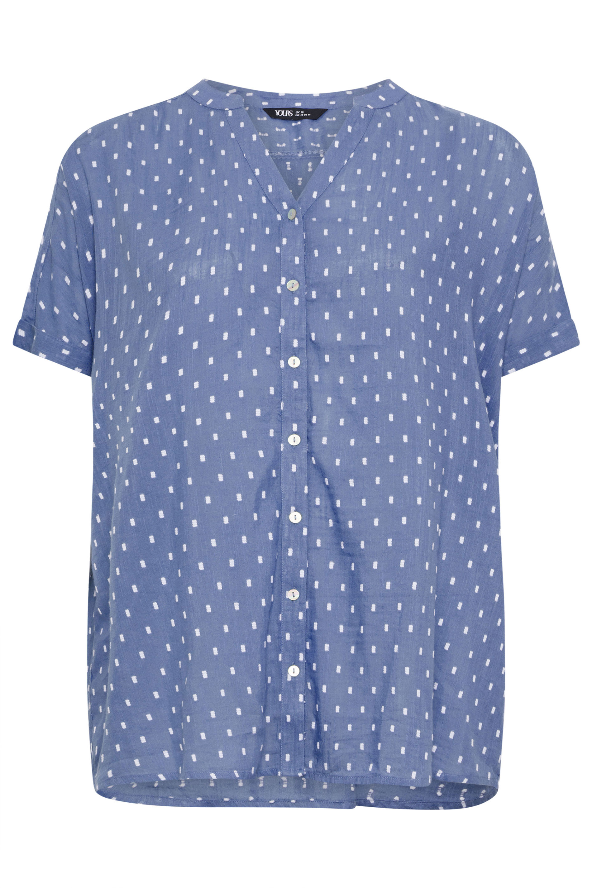 YOURS Plus Size Denim Blue Dobby Notch Neck Blouse| Yours Clothing 5