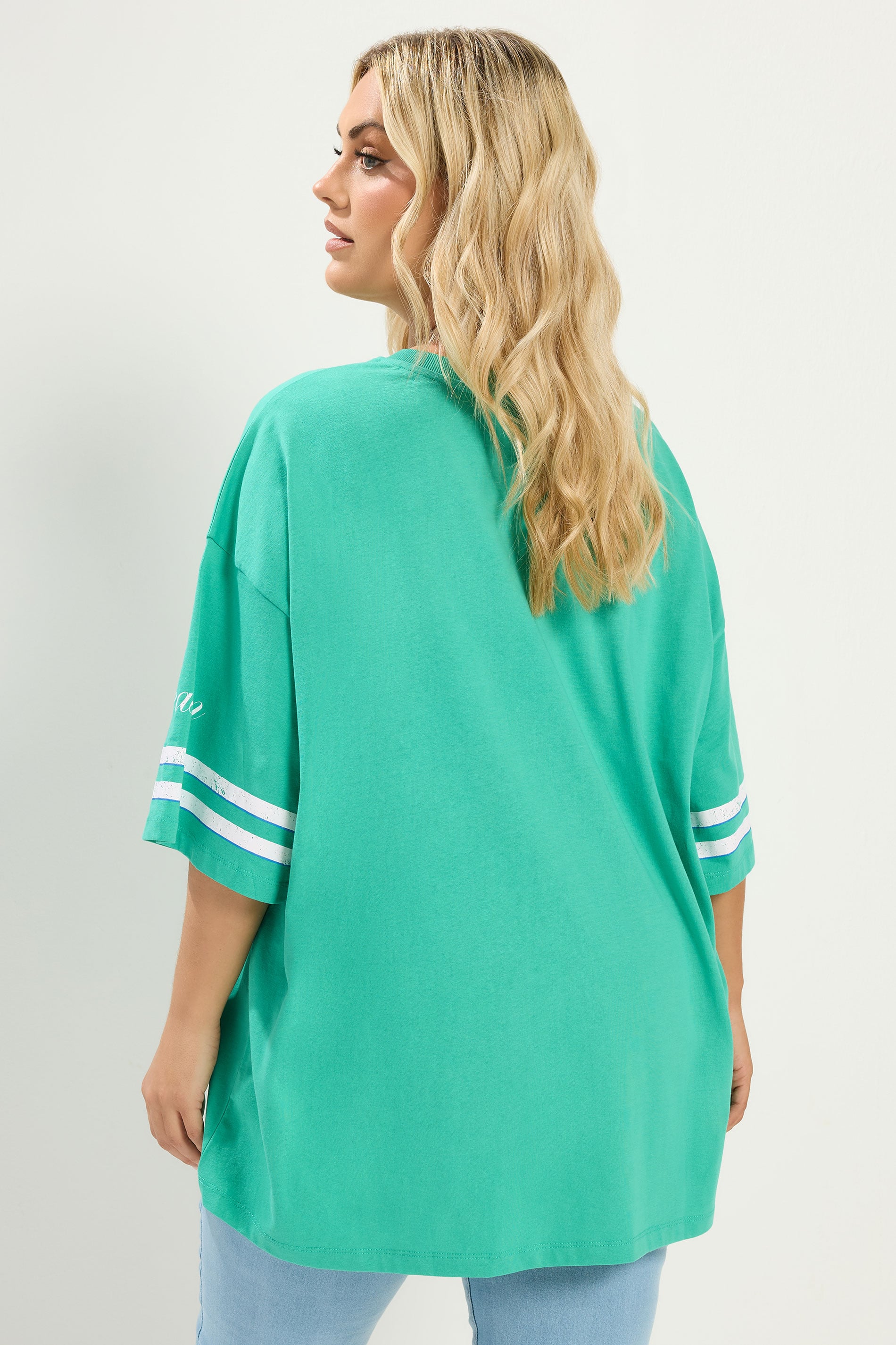 YOURS Plus Size Green 'Milano' Boxy Varsity T-Shirt | Yours Clothing 4