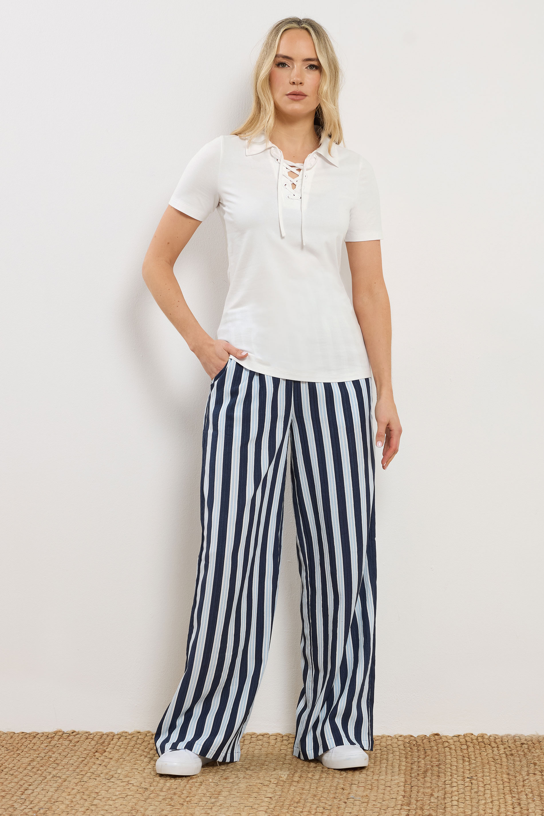 LTS Tall Women's White Lace Up Collared T-Shirt | Long Tall Sally 1