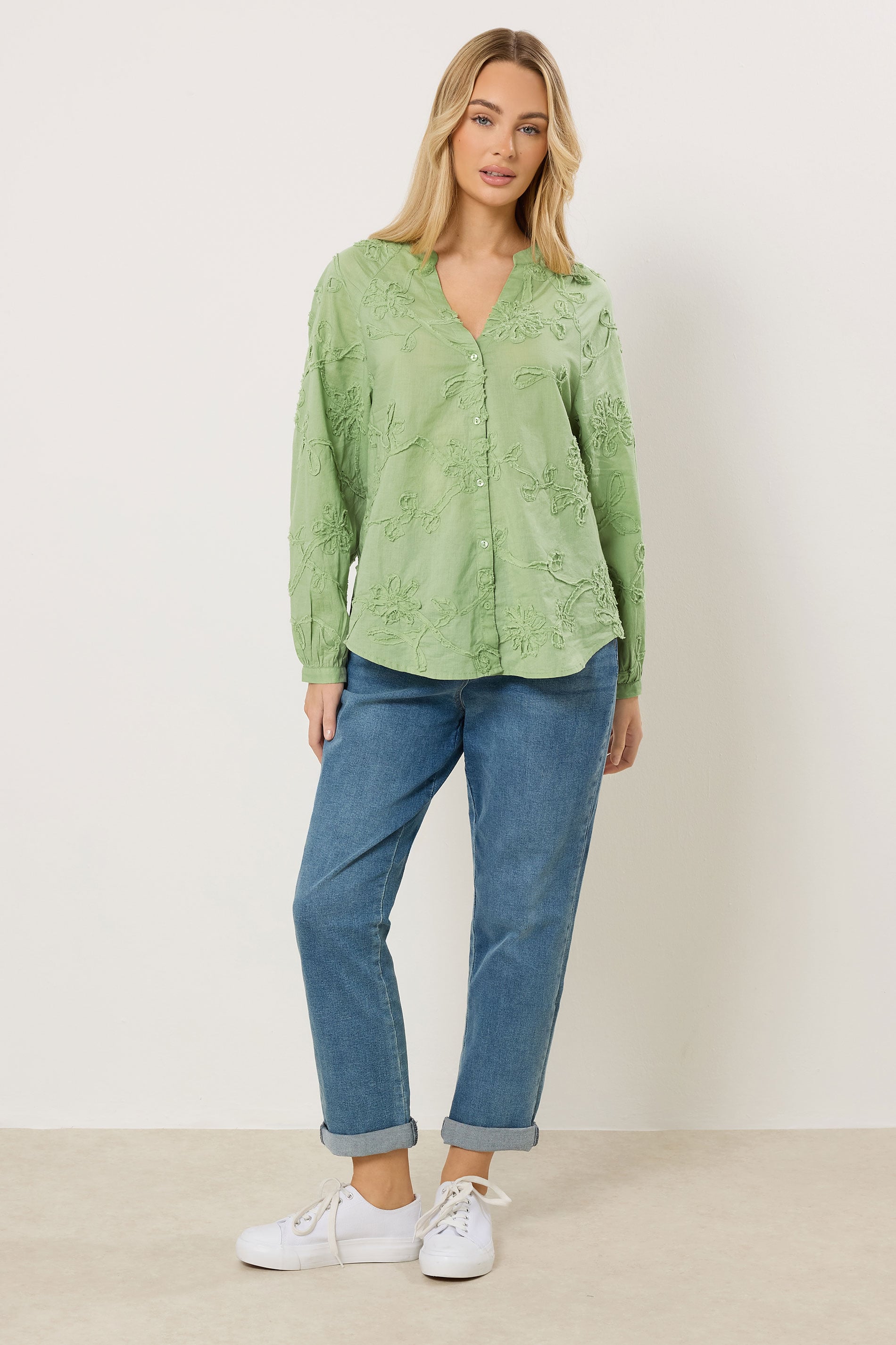 M&Co Green Floral Embroidered Cotton Shirt | M&Co 2
