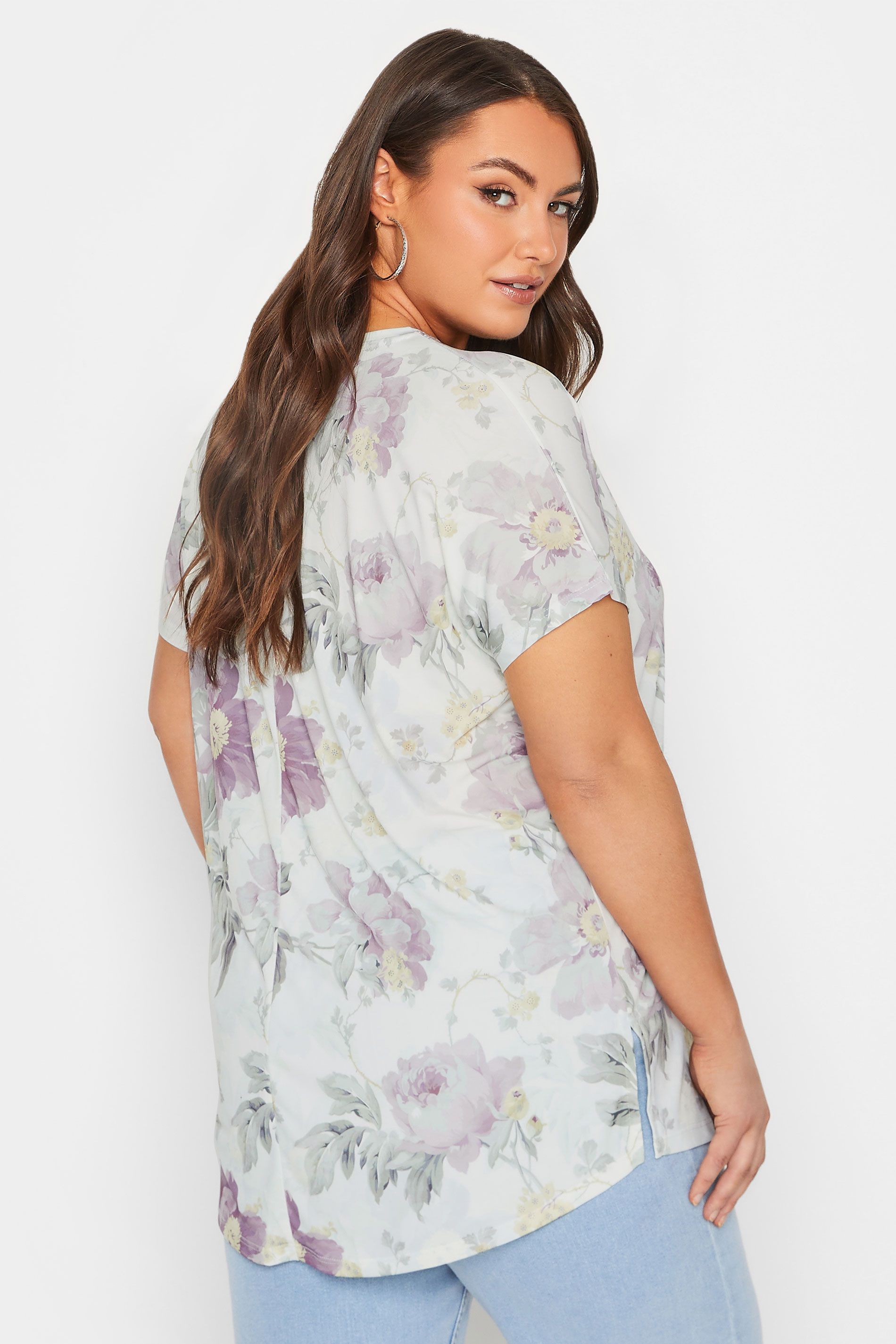 YOURS Curve Plus Size White Floral Print T-Shirt | Yours Clothing  3