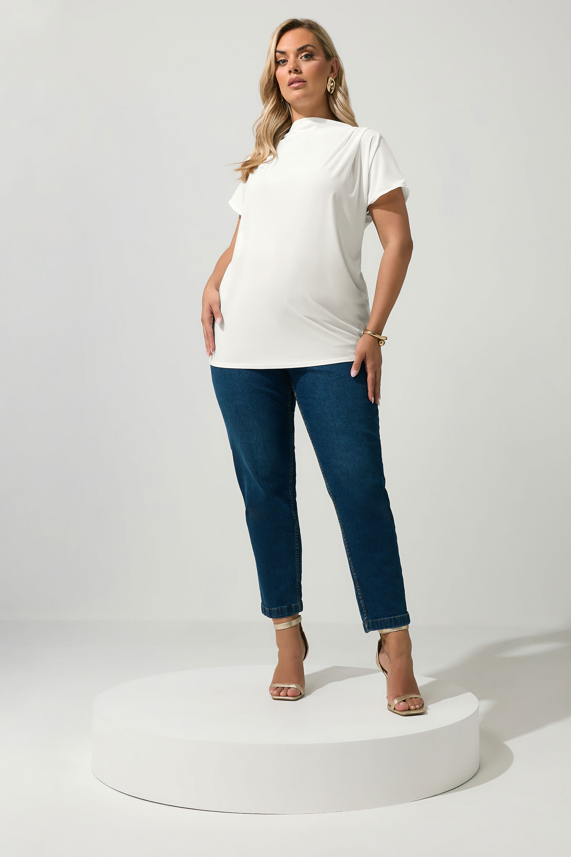 YOURS LONDON Plus Size White Pleated Shoulder Top | Yours Clothing 1