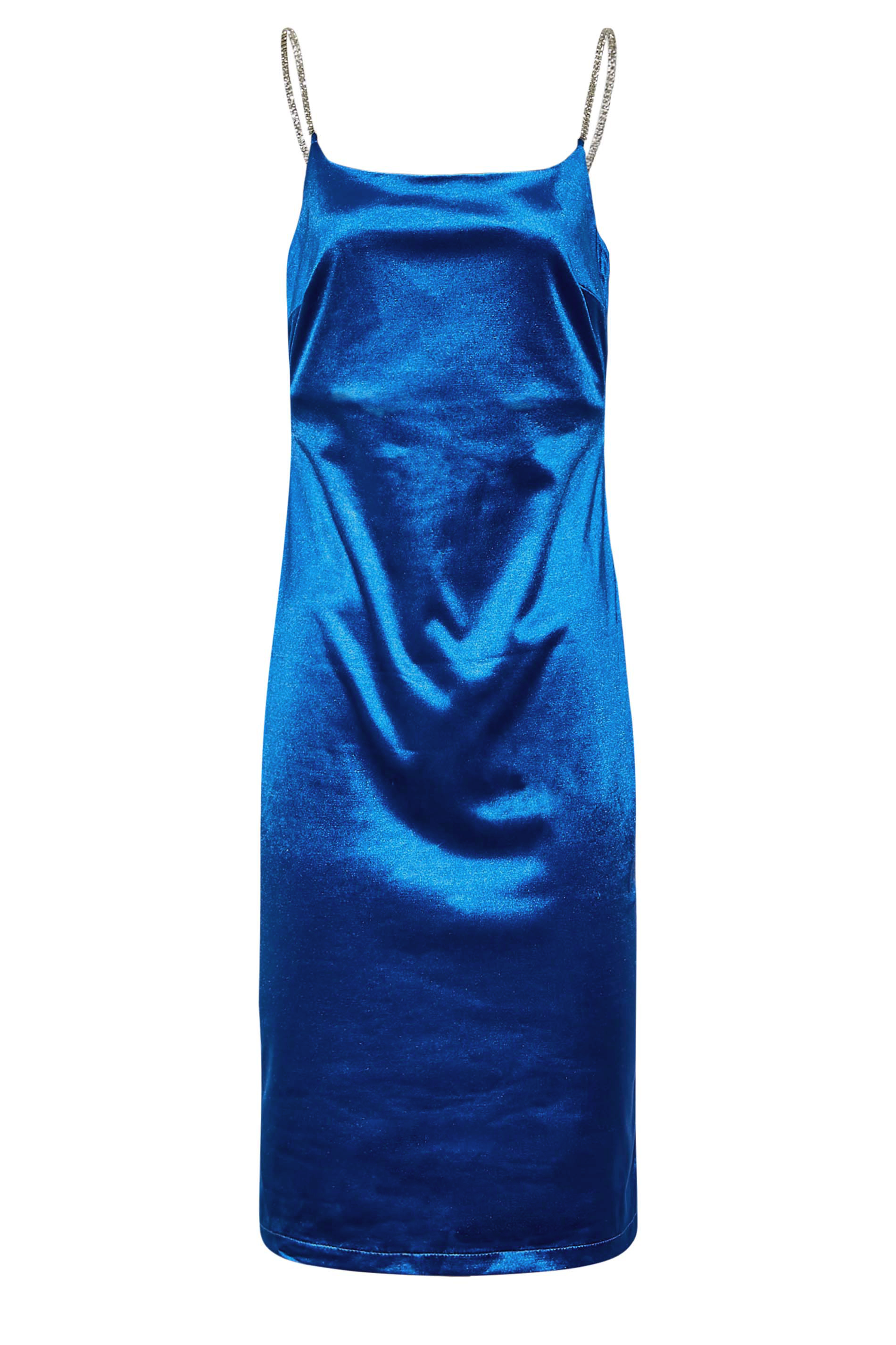 LTS Tall Cobalt Blue Diamante Strap Satin Midi Slip Dress | Long Tall Sally  2