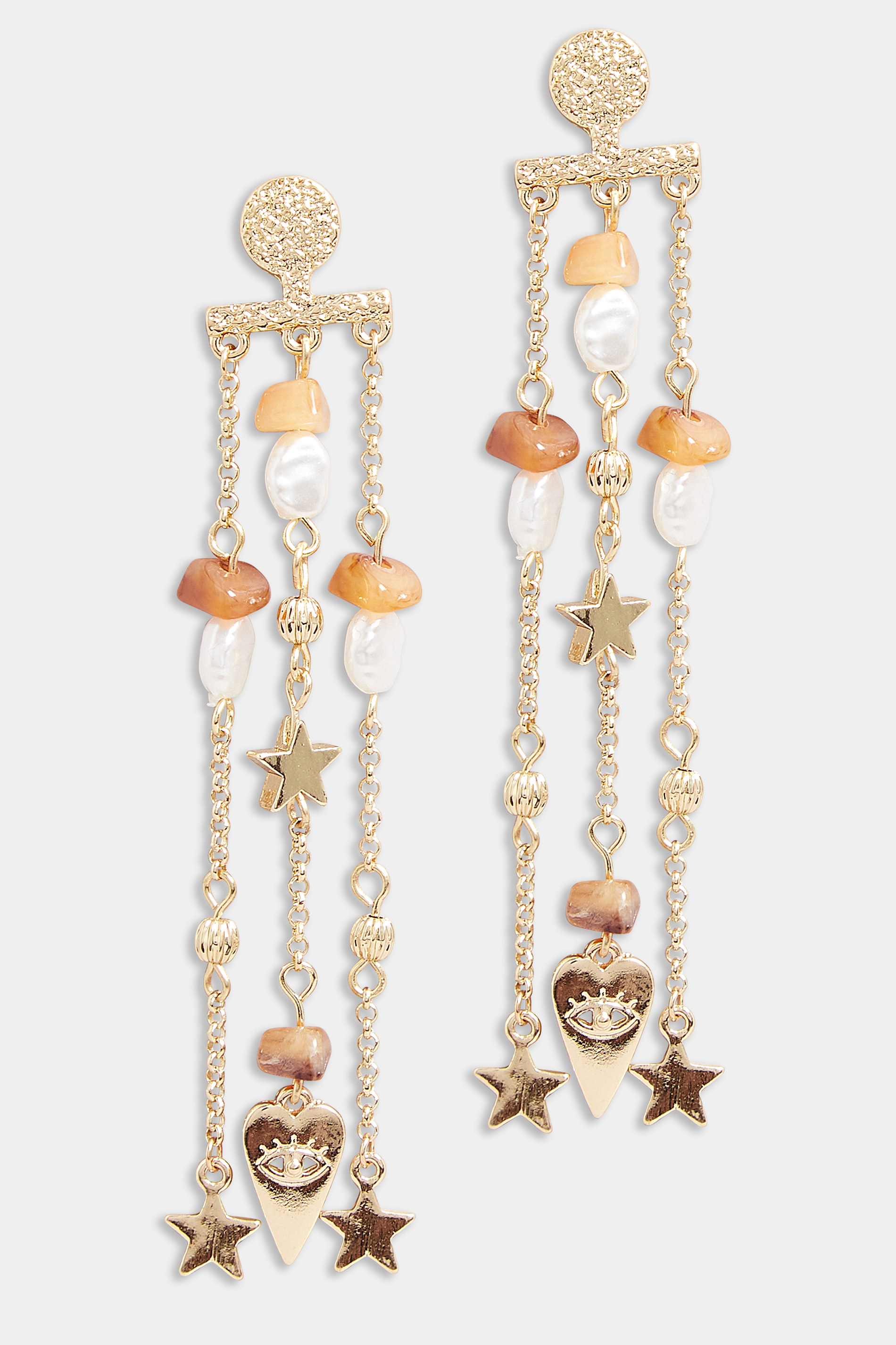 Gold Tone Celestial Drop Down Earrings | Yours Clothing  2