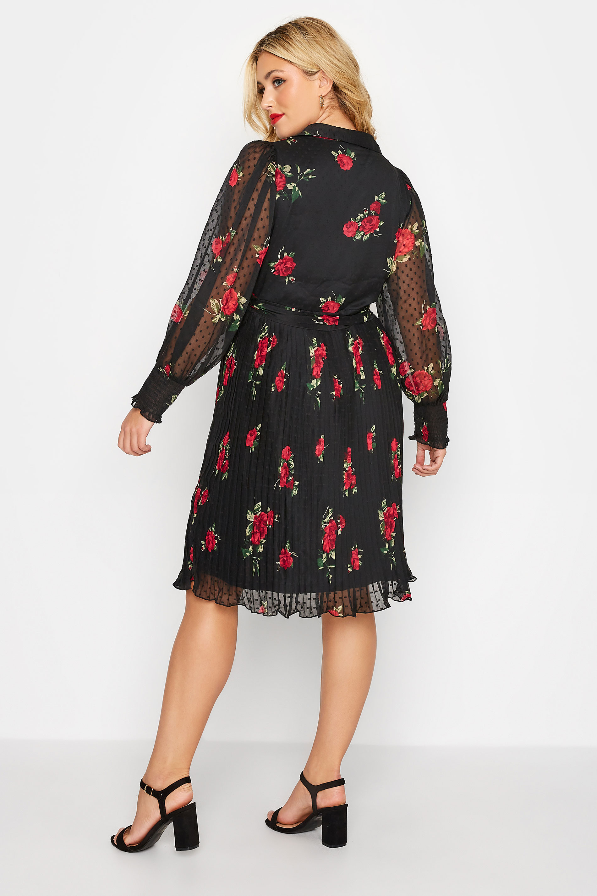 YOURS LONDON Plus Size Black Rose Print Dobby Shirt Dress | Yours Clothing 3