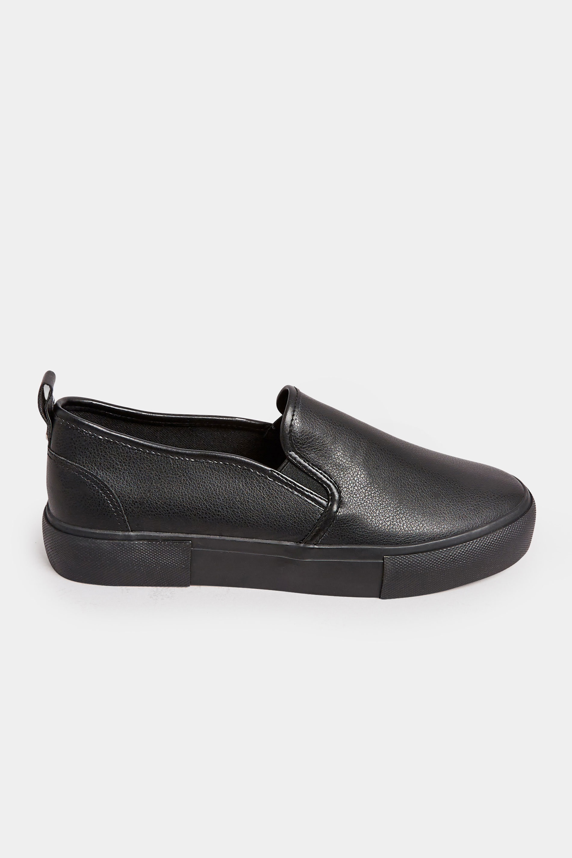 Black PU Slip On Trainers In Wide E Fit | Yours Clothing 3