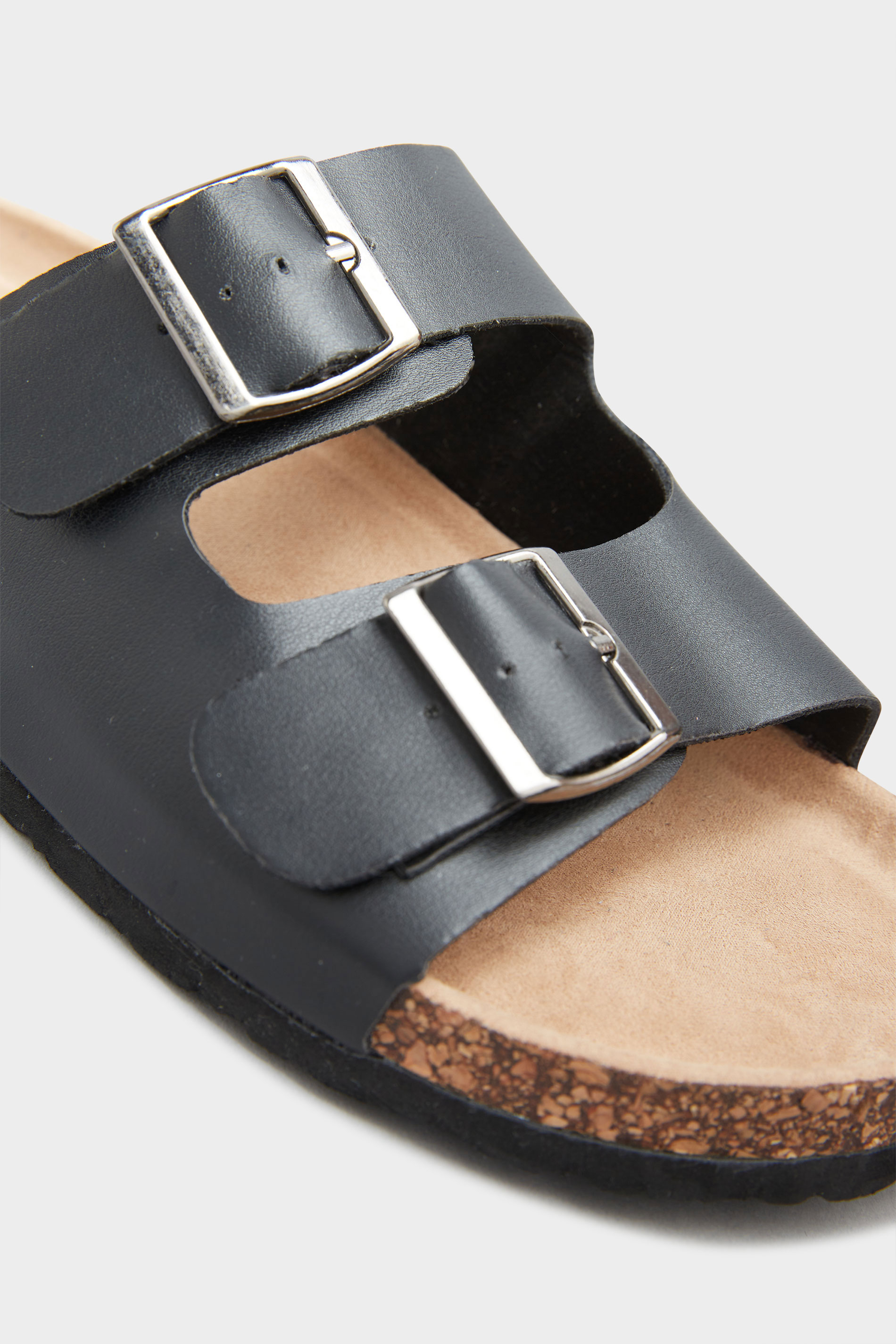 Black Buckle Strap Footbed Sandals In Extra Wide Fit | Long Tall Sally