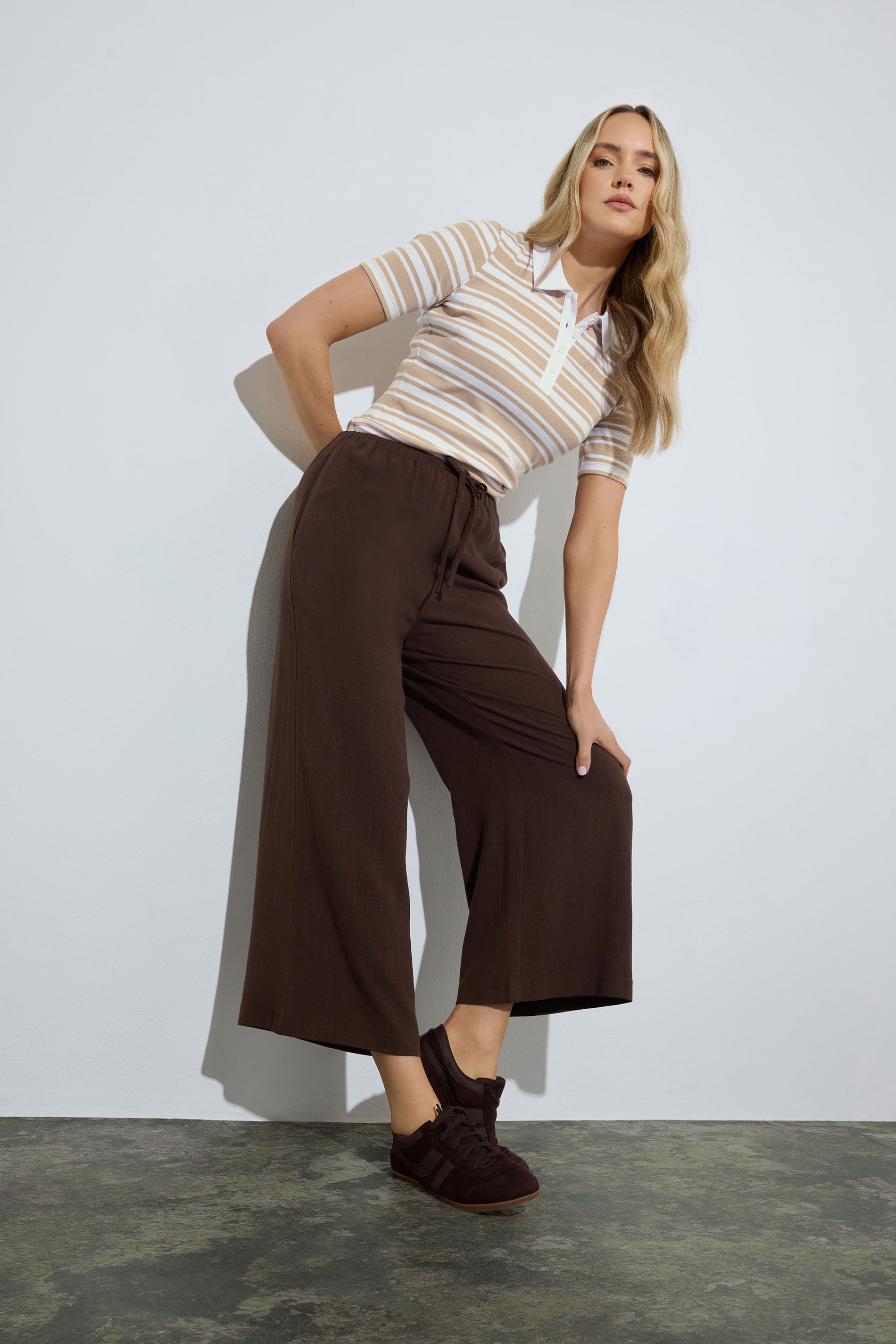LTS Tall Women's Chocolate Brown Linen Cropped Trousers | Long Tall Sally 3