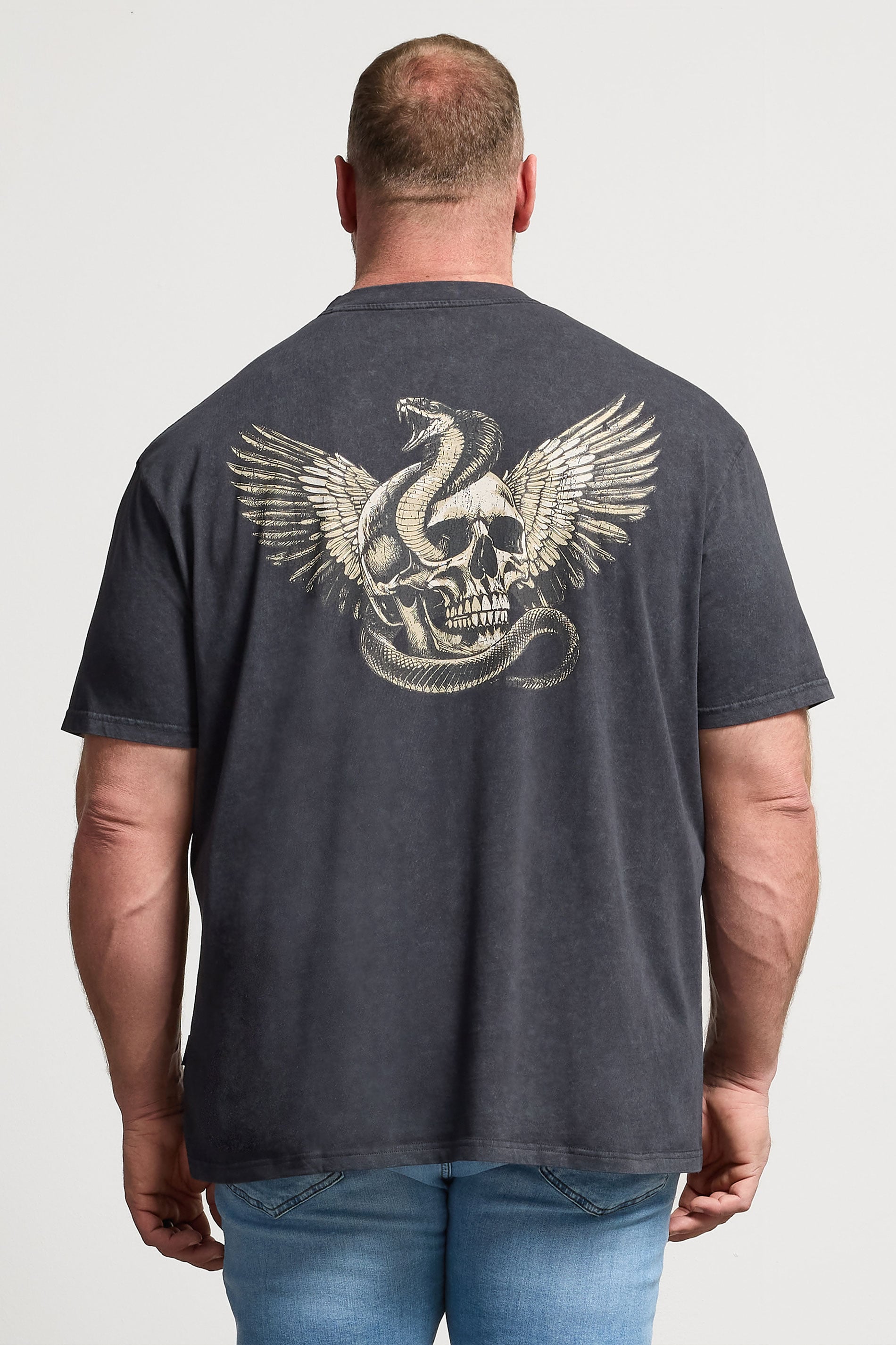 BadRhino Big & Tall Grey  Snake & Skull Graphic Acid Wash T-Shirt | BadRhino 2