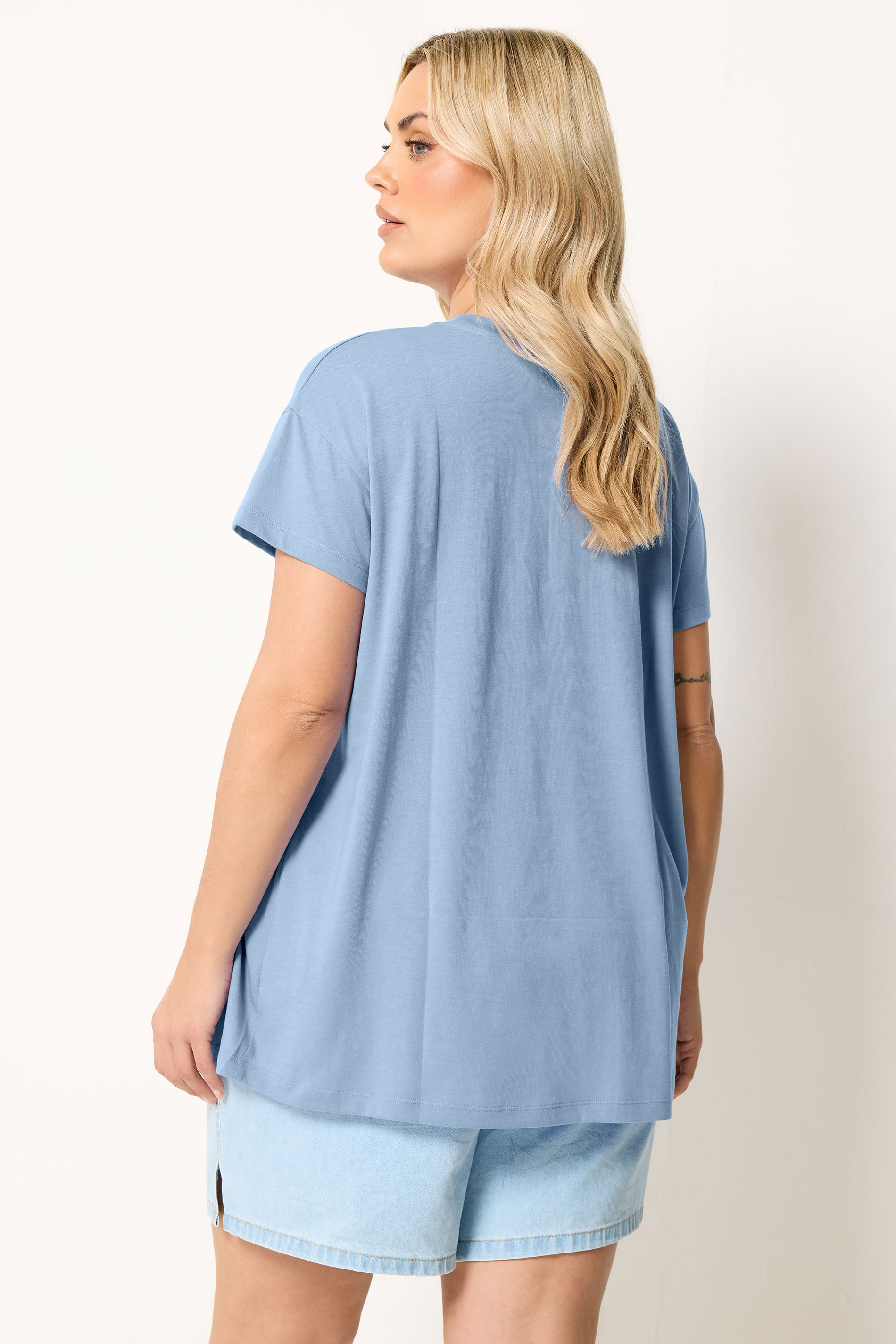 YOURS Plus Size Light Blue Daisy Embellished Graphic T-Shirt | Yours Clothing 4