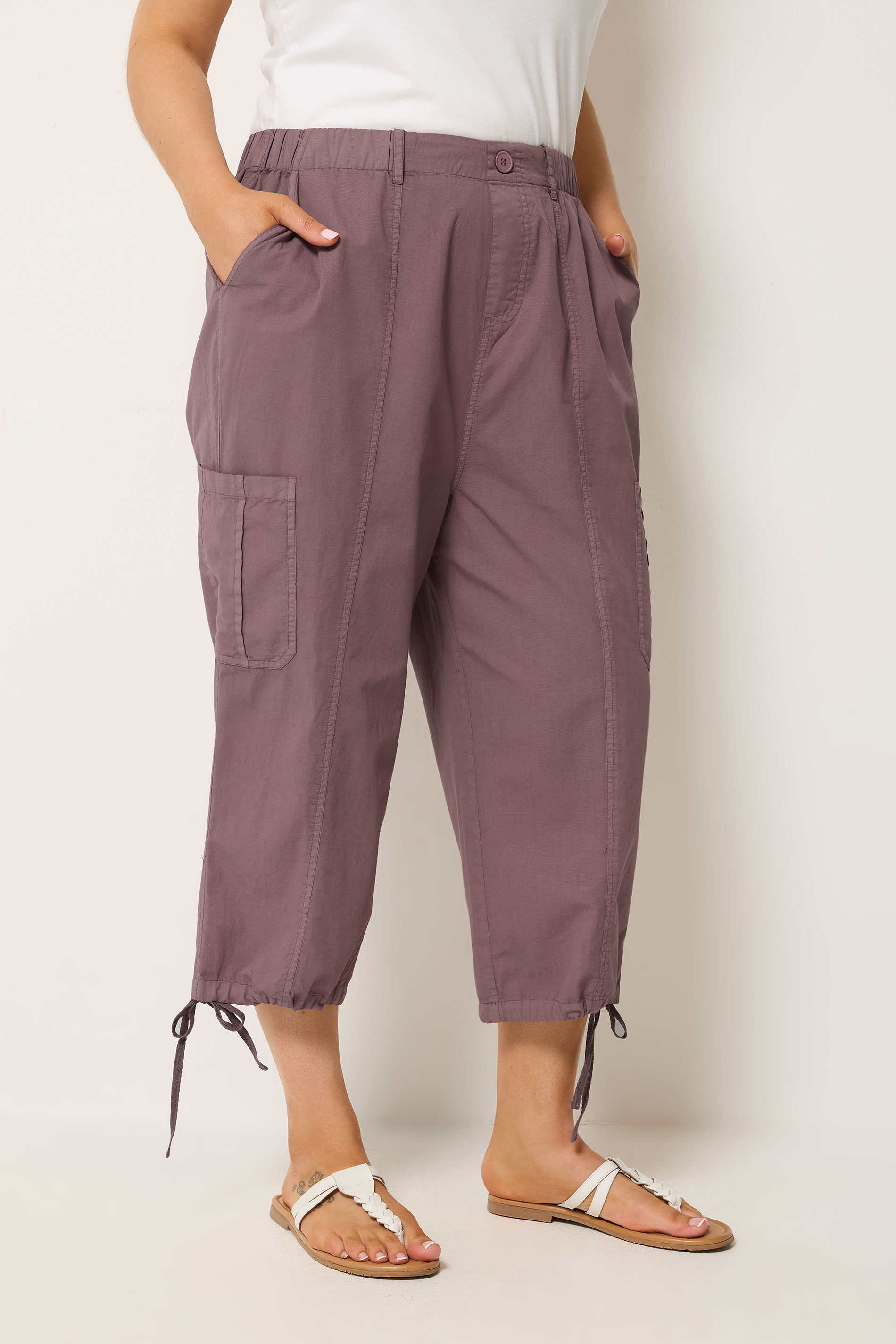 YOURS Plus Size Pink Cropped Cargo Trousers | Yours Clothing 1
