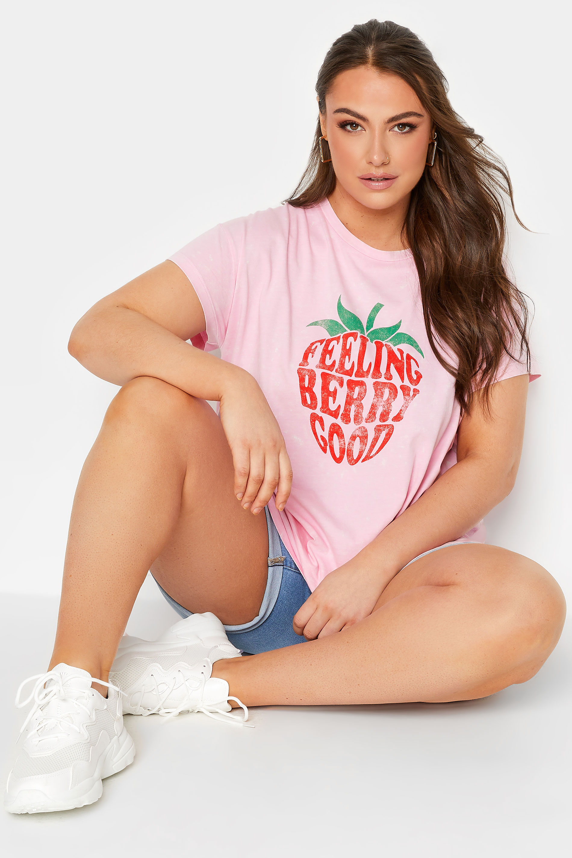 LIMITED COLLECTION Plus Size Pink 'Berry Good' Acid Wash T-Shirt | Yours Clothing 1