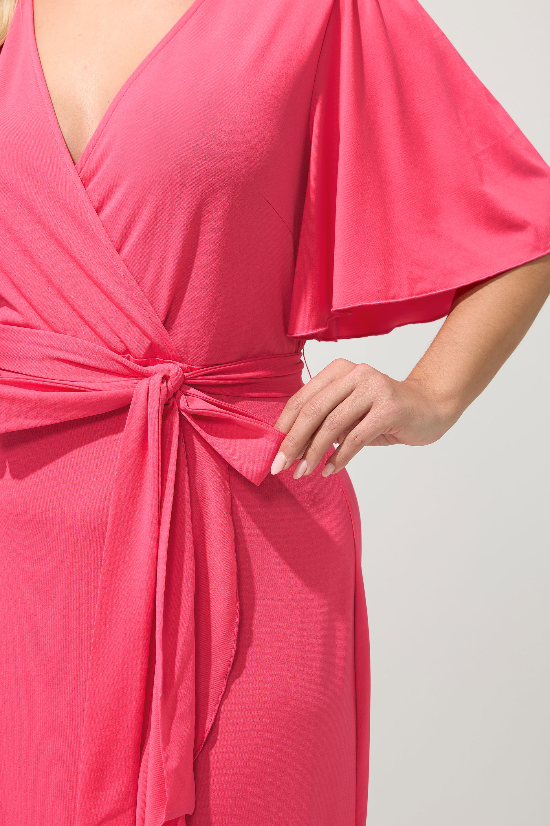 YOURS LONDON Plus Size Hot Pink Short Sleeve Ruffle Wrap Maxi Dress | Yours Clothing 5