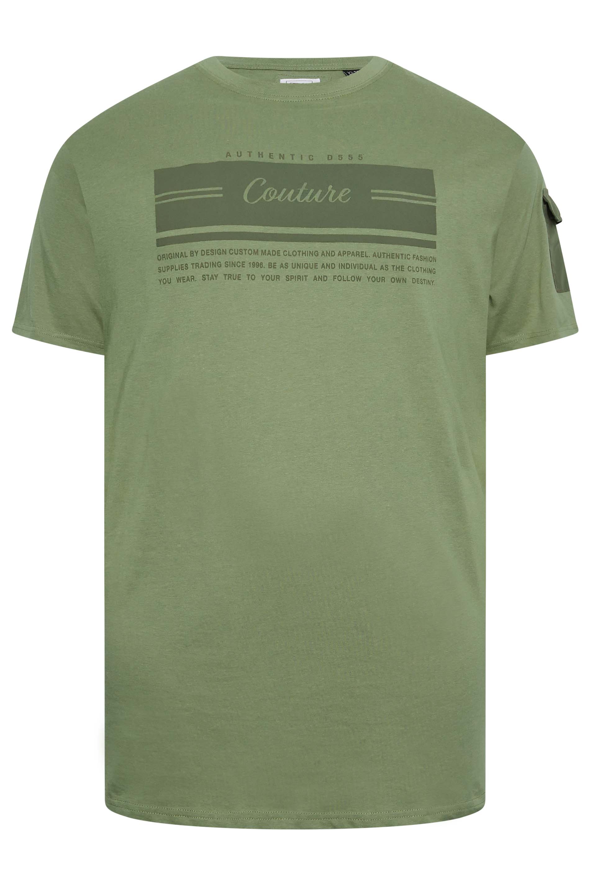 D555 Big & Tall Khaki Green 'Couture' Sleeve Pocket T-Shirt | BadRhino 3