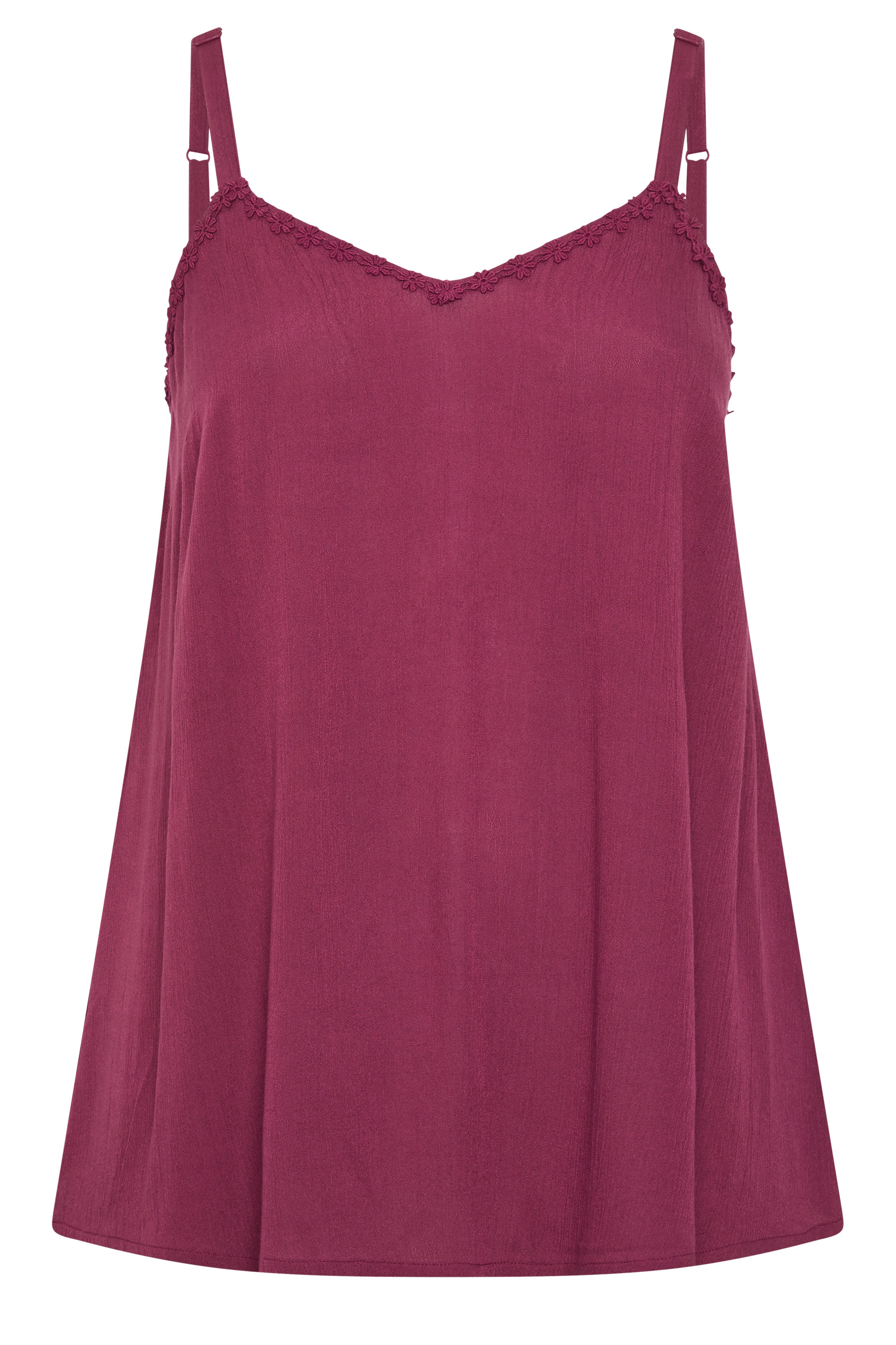 YOURS Plus Size Red Embroidered Floral Trim Vest Top | Yours Clothing 5