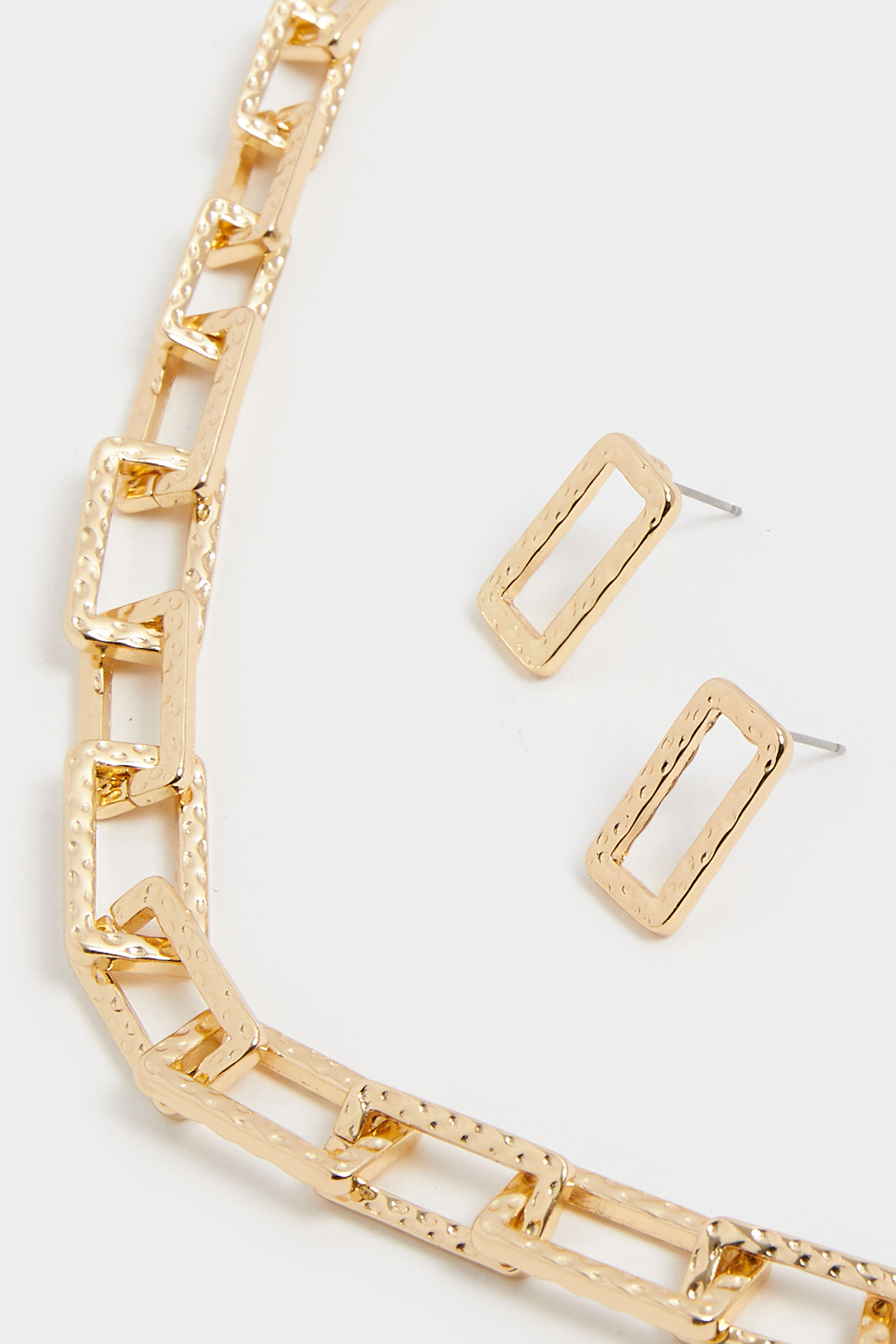 Gold Tone Hammered Link Necklace & Earring Set | Yours Clothing 2