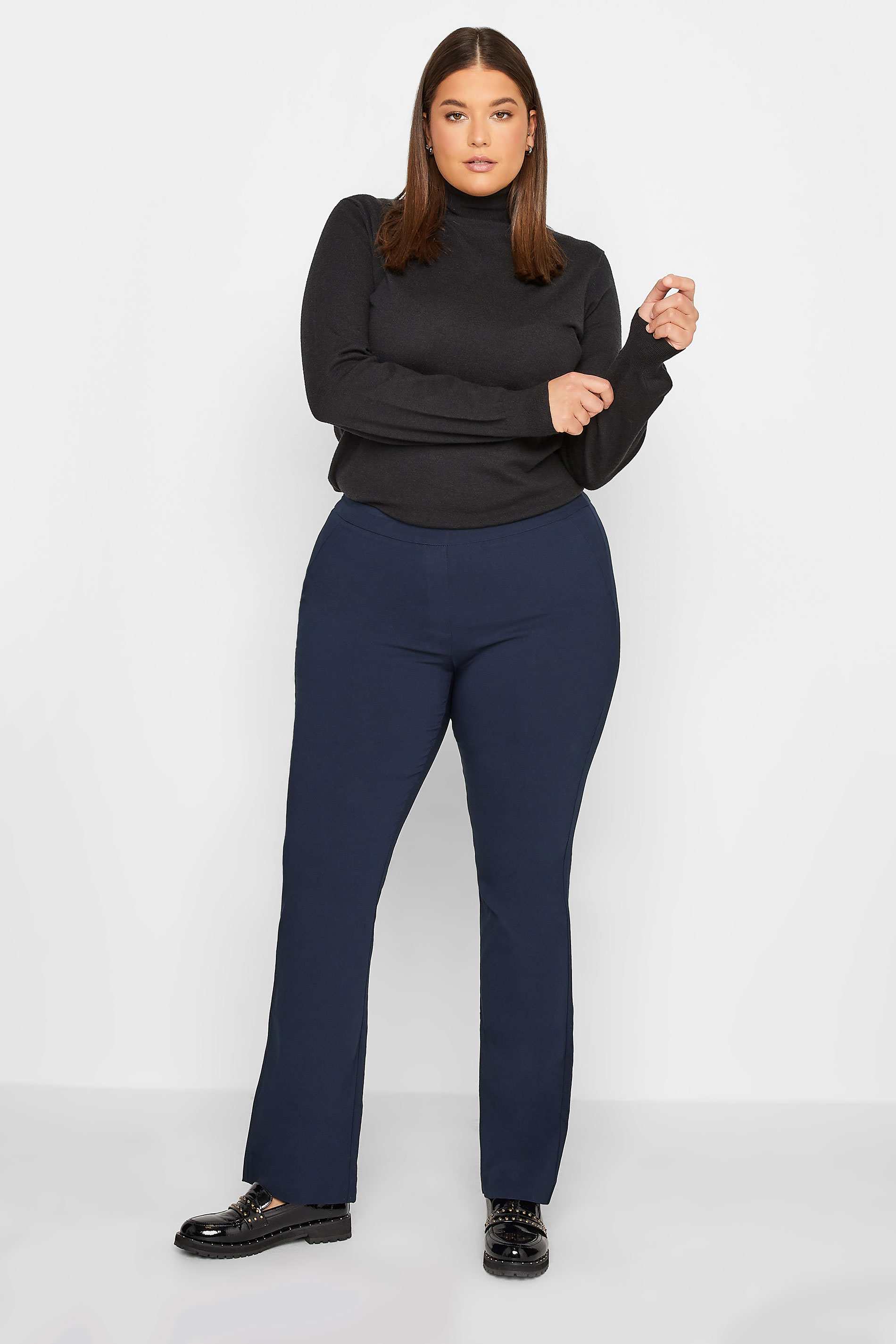 LTS Tall Women's Navy Blue Bi Stretch Bootcut Trousers | Long Tall Sally 2