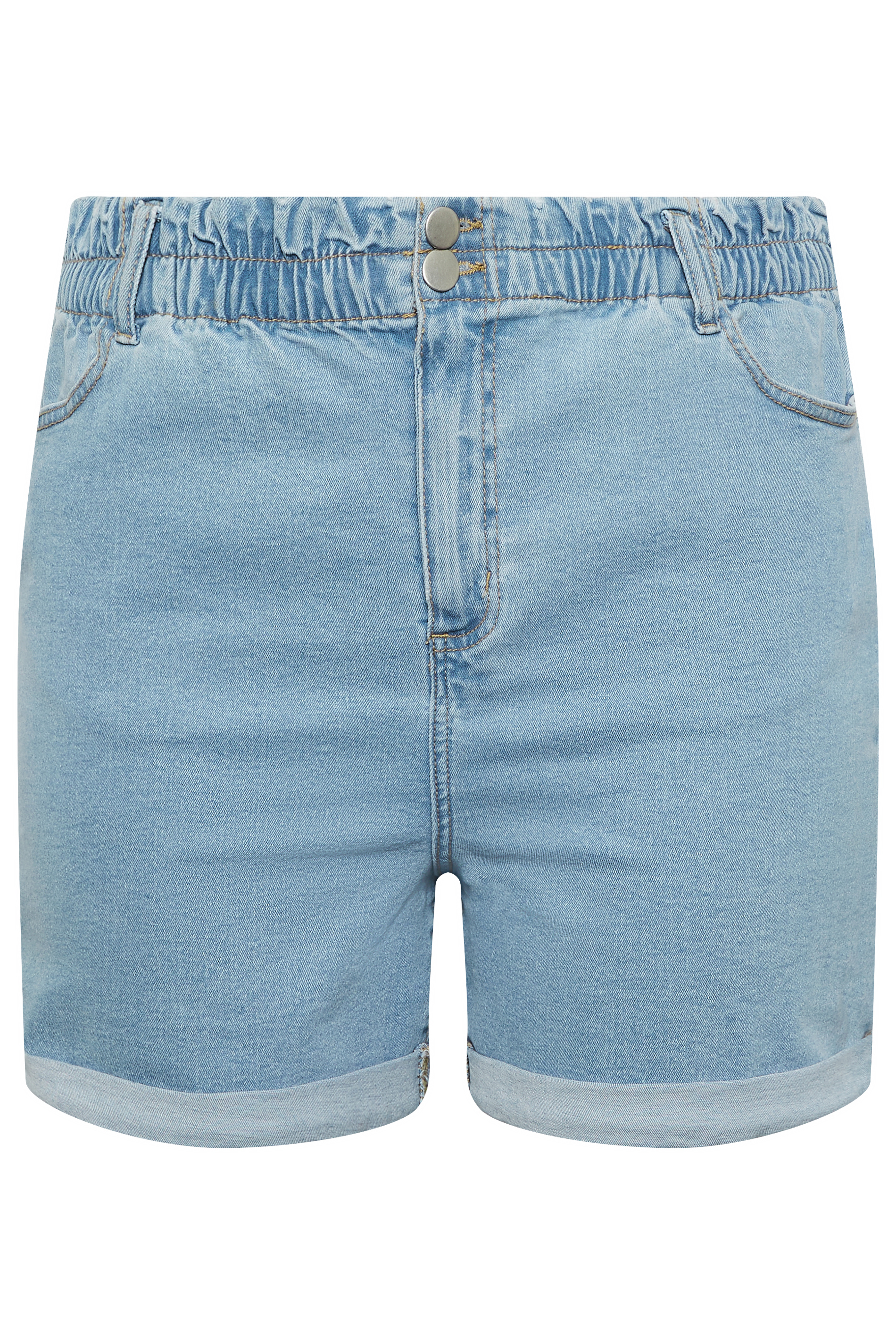 YOURS Plus Size Light Blue Elasticated Waist Denim Shorts | Yours Clothing 3