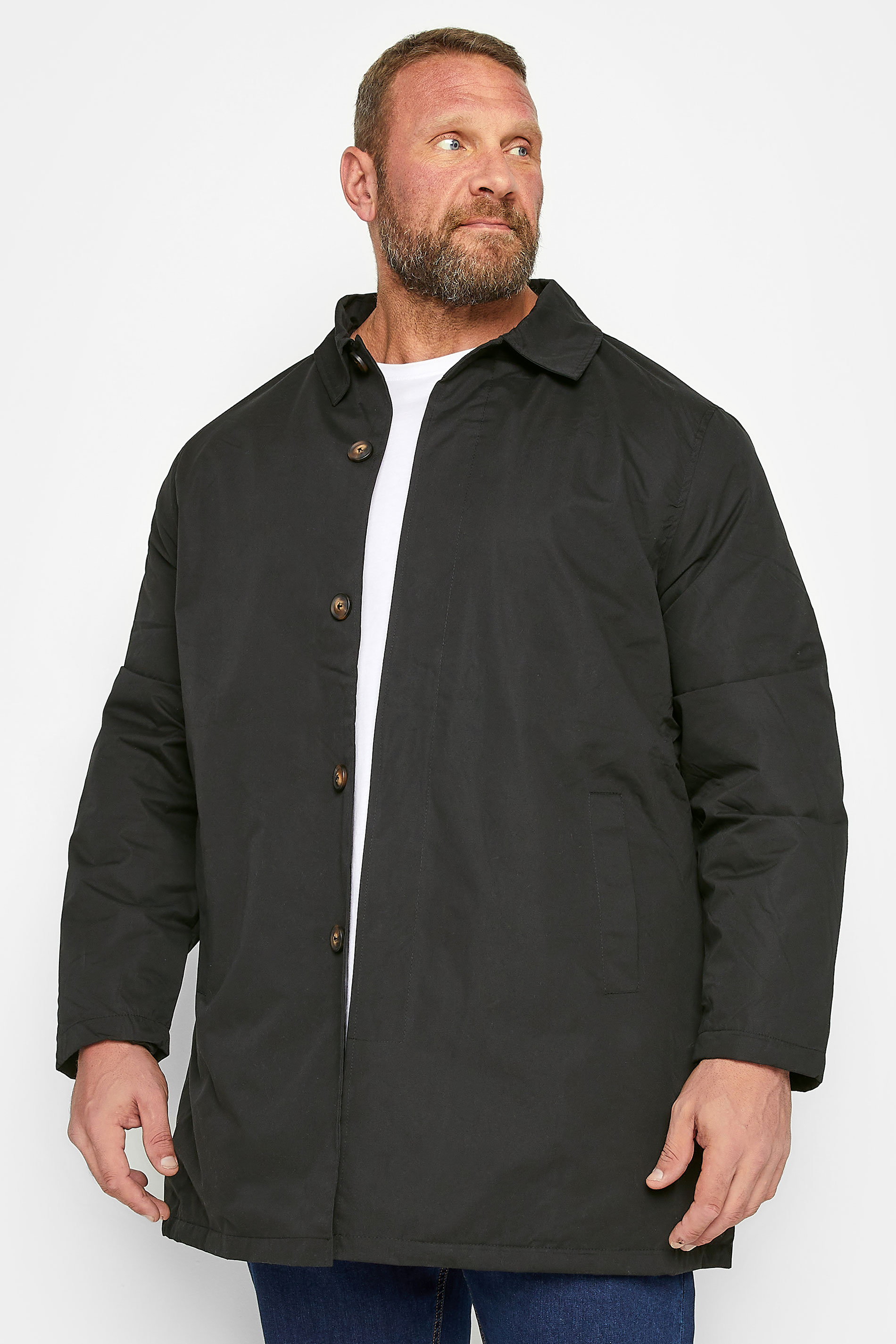 D555 Big & Tall Black Button Down Long Sleeve Shirt Jacket | BadRhino  2