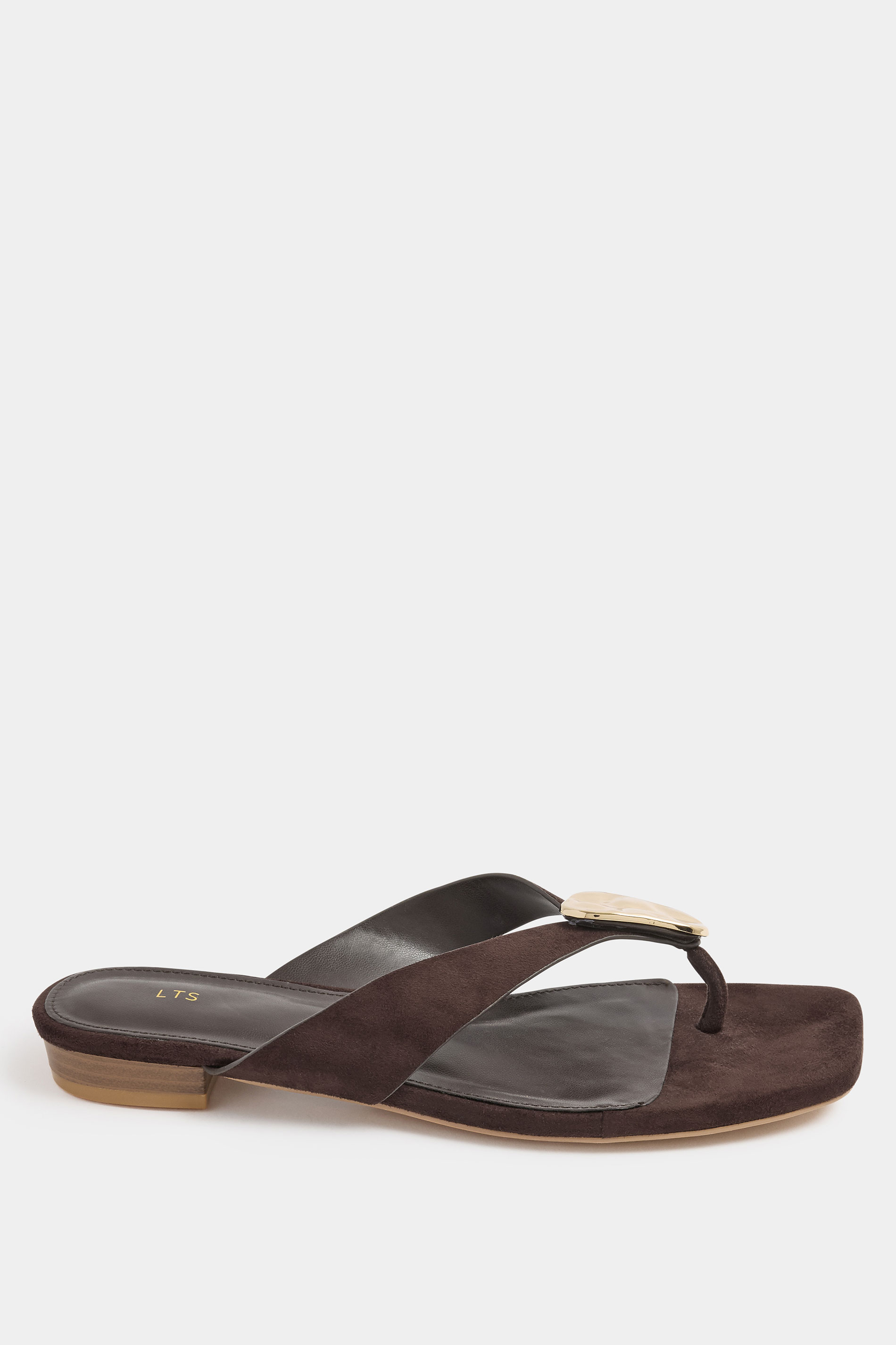 LTS Chocolate Brown Hammered Low Heel Sandals In Standard Fit | Long Tall Sally 2