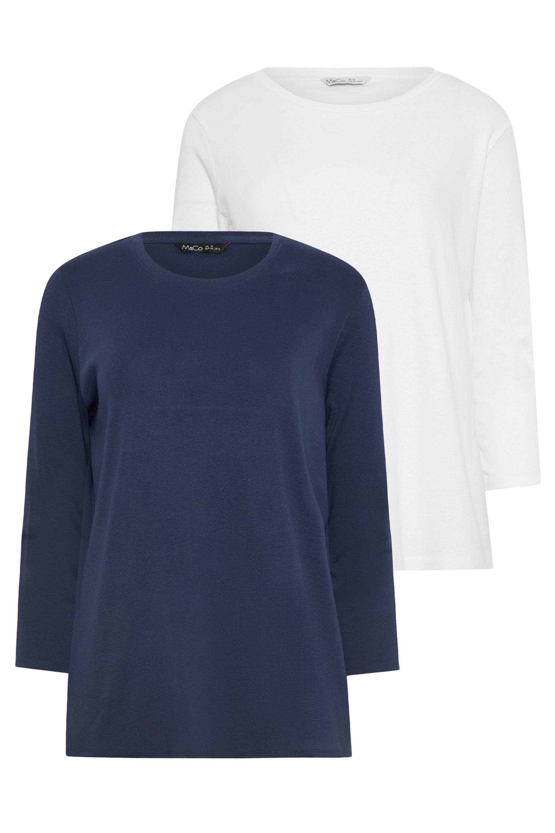 M&Co 2 PACK Navy Blue & White Cotton Tops | M&Co  3