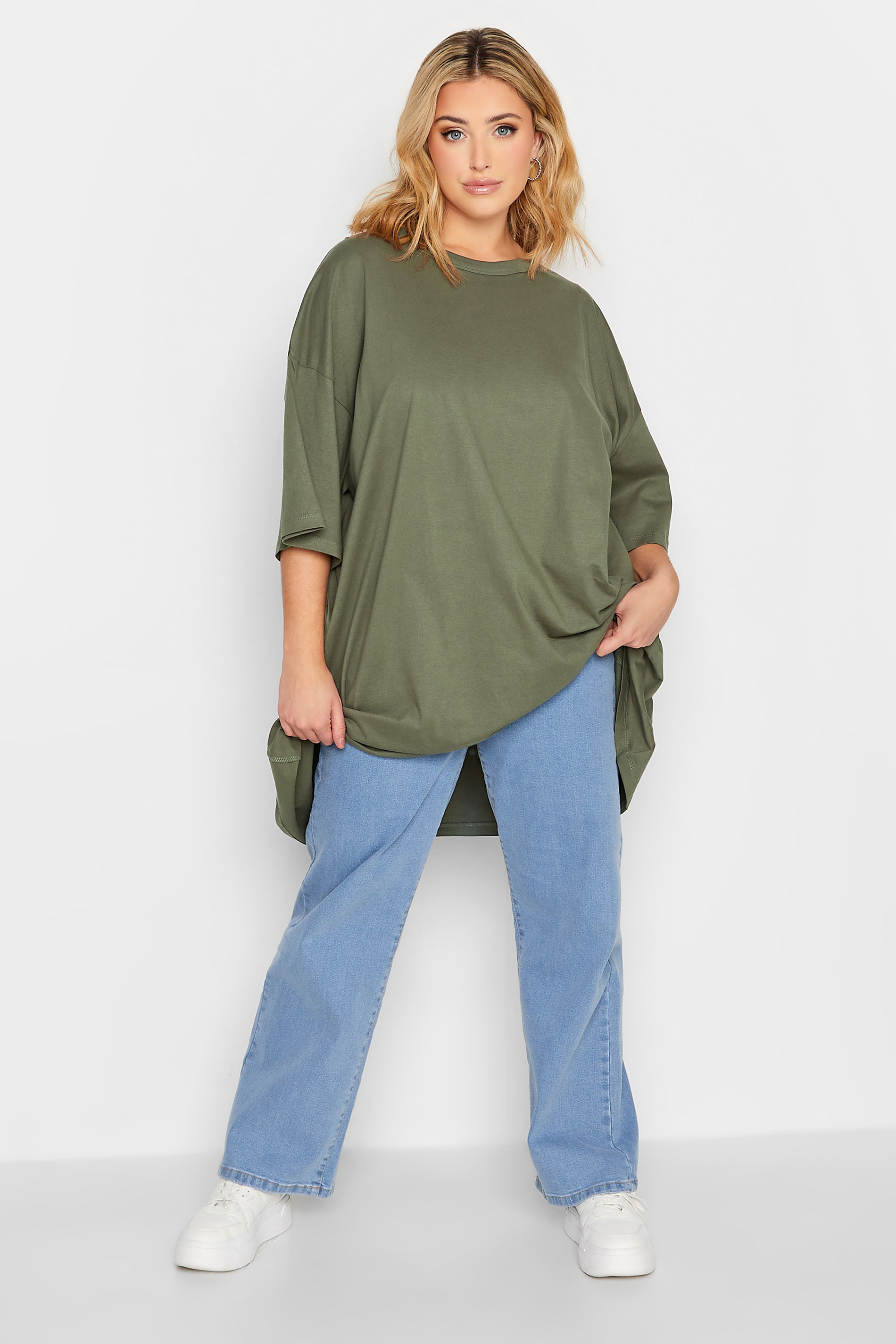 Plus-Size Khaki Green Oversized Tunic T-Shirt | Yours Clothing 2