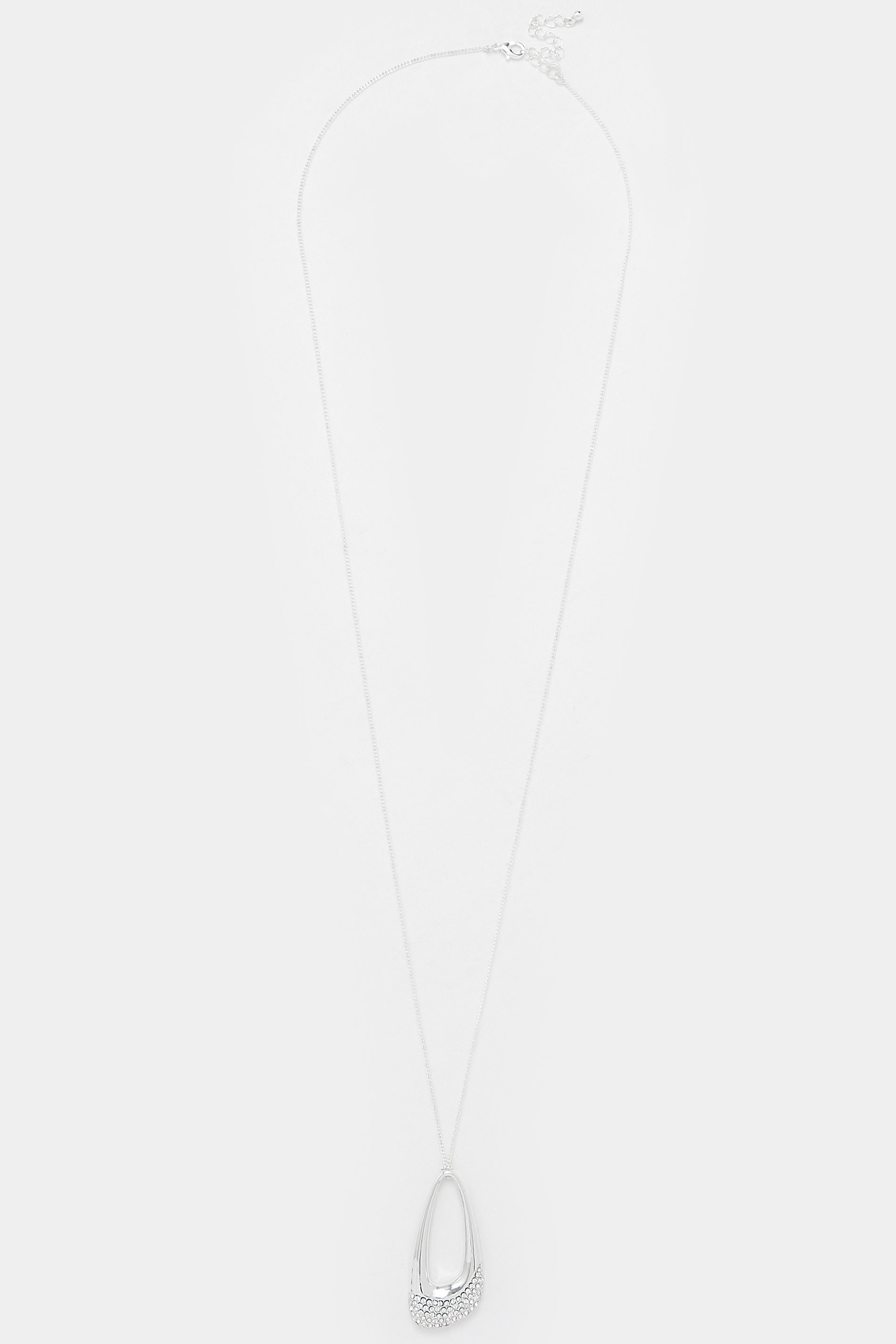 Silver Tone Long Diamante Pendant Necklace | Yours Clothing 3