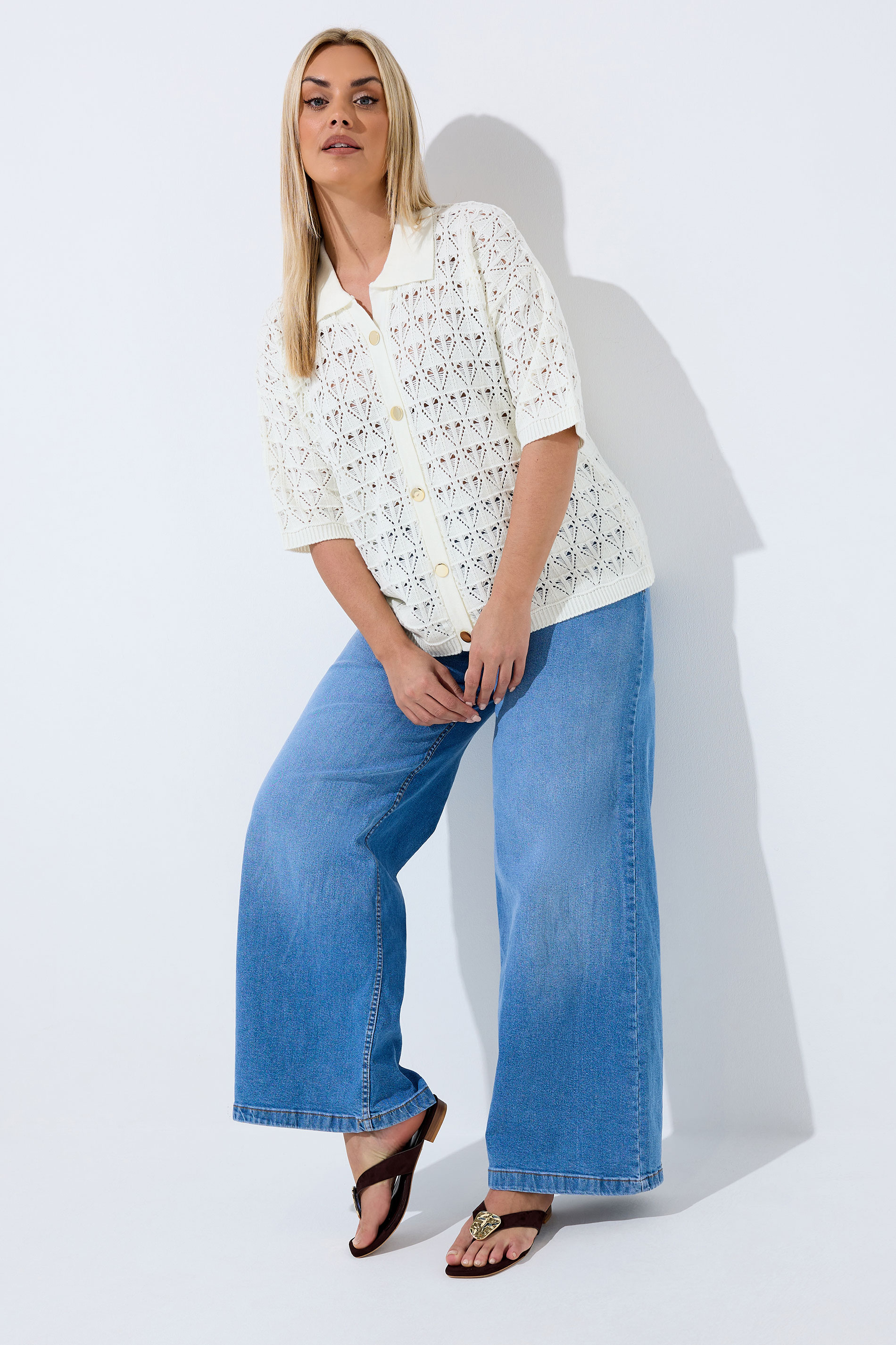 LIMITED COLLECTION Plus Size White Crochet Shirt | Yours Clothing 1